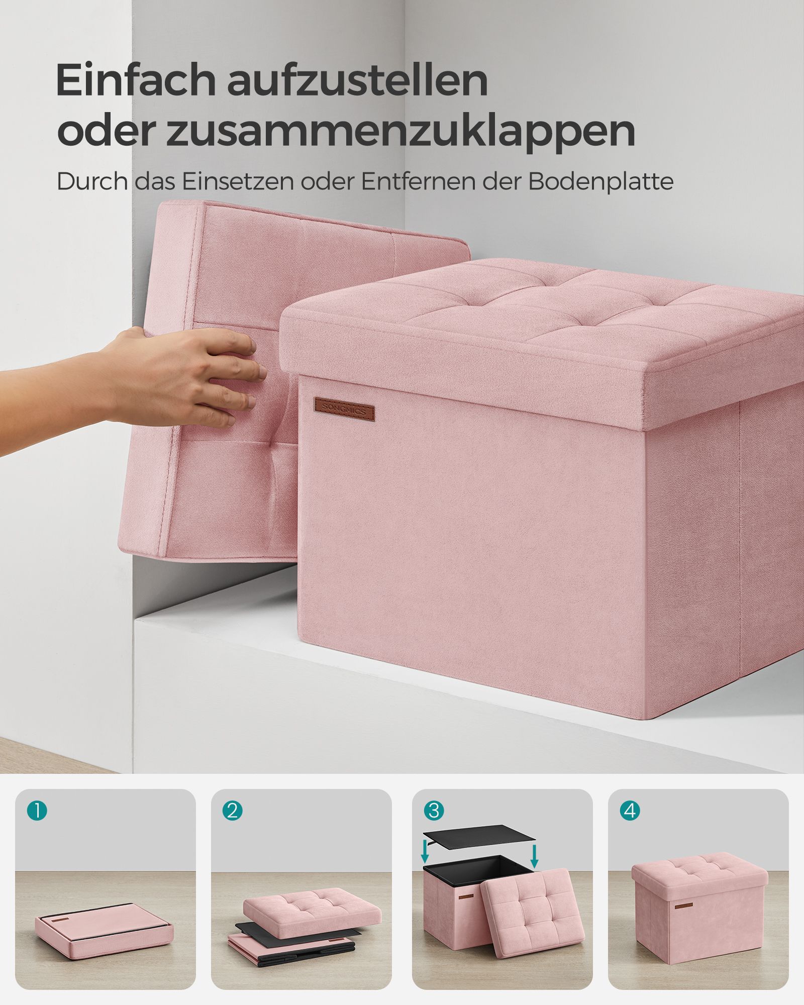 Storage box with lid can hold up to 130 kg pastel pink - Image 6