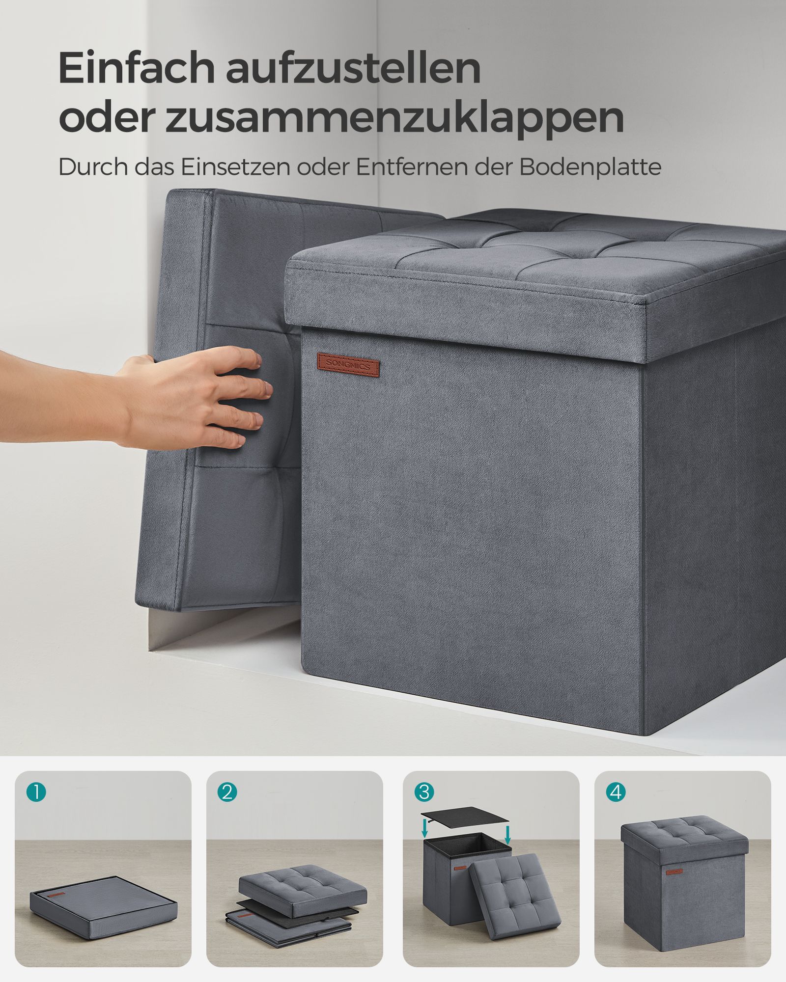 Bench with storage space in slate grey velvet - Image 6