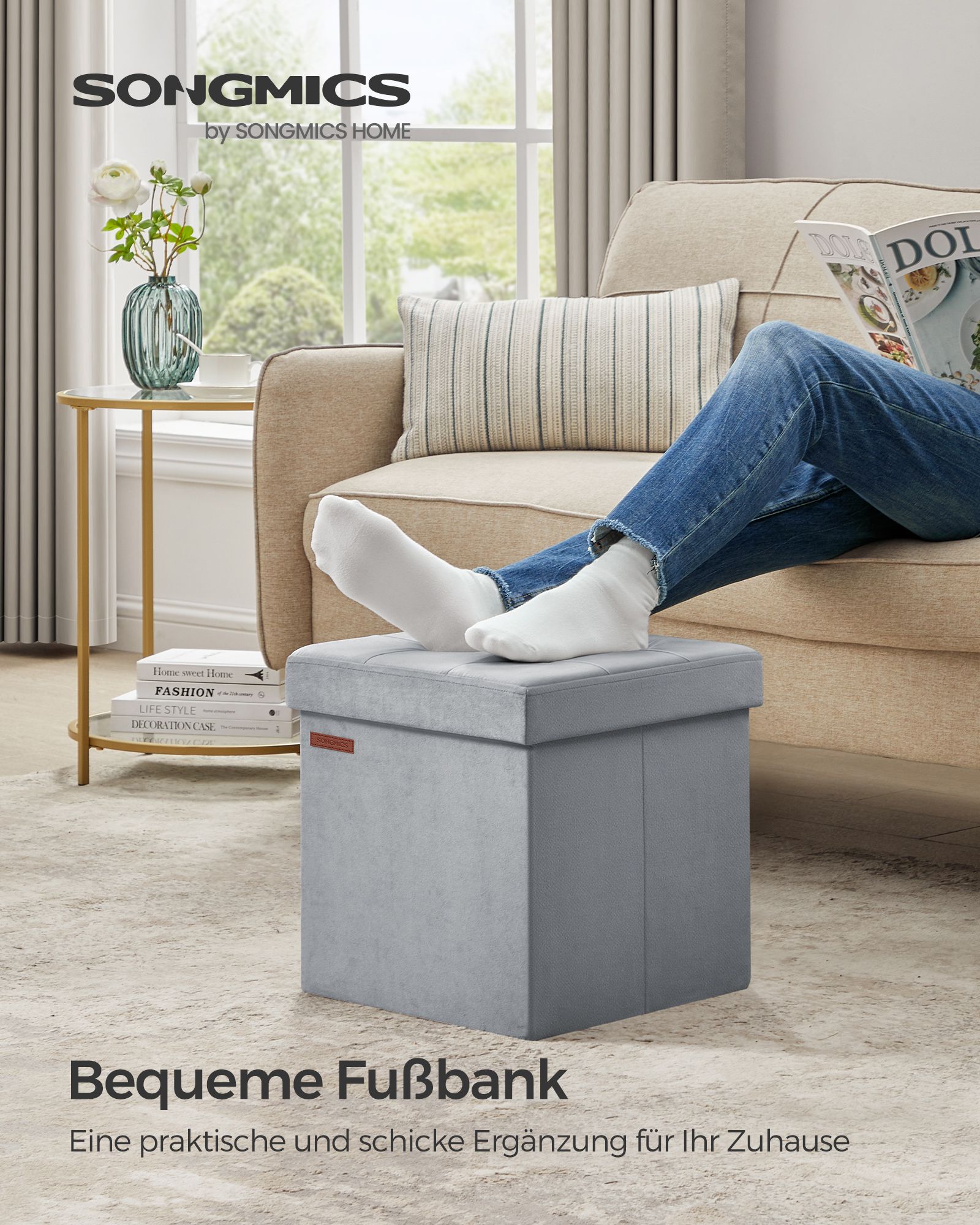 Folding seat chest with lid dove grey - Image 2