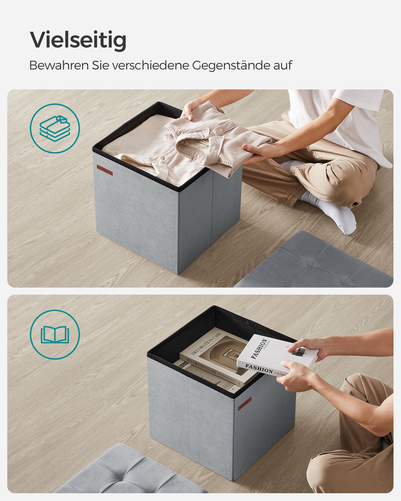 Folding seat chest with lid dove grey - Image 4