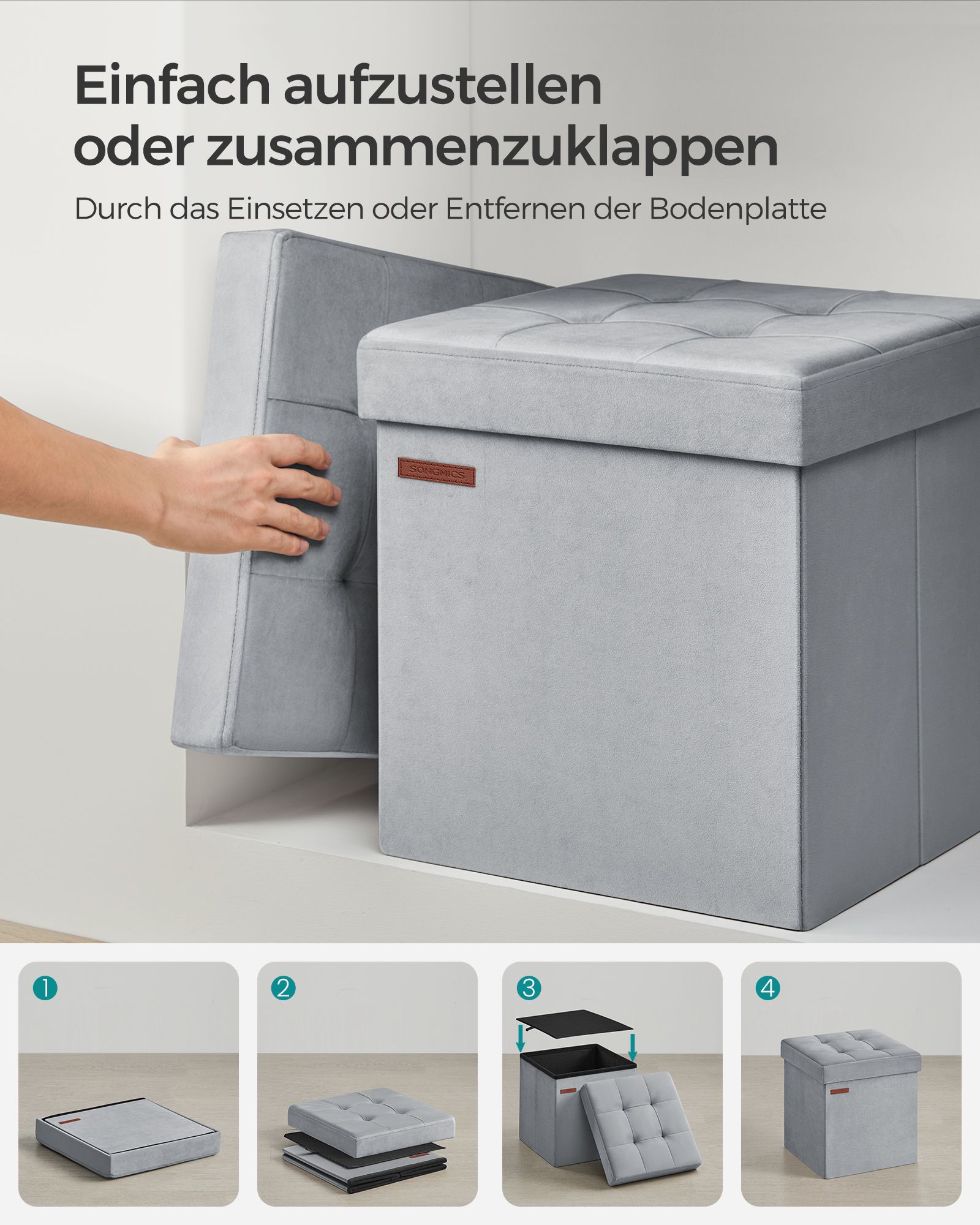 Folding seat chest with lid dove grey - Image 6