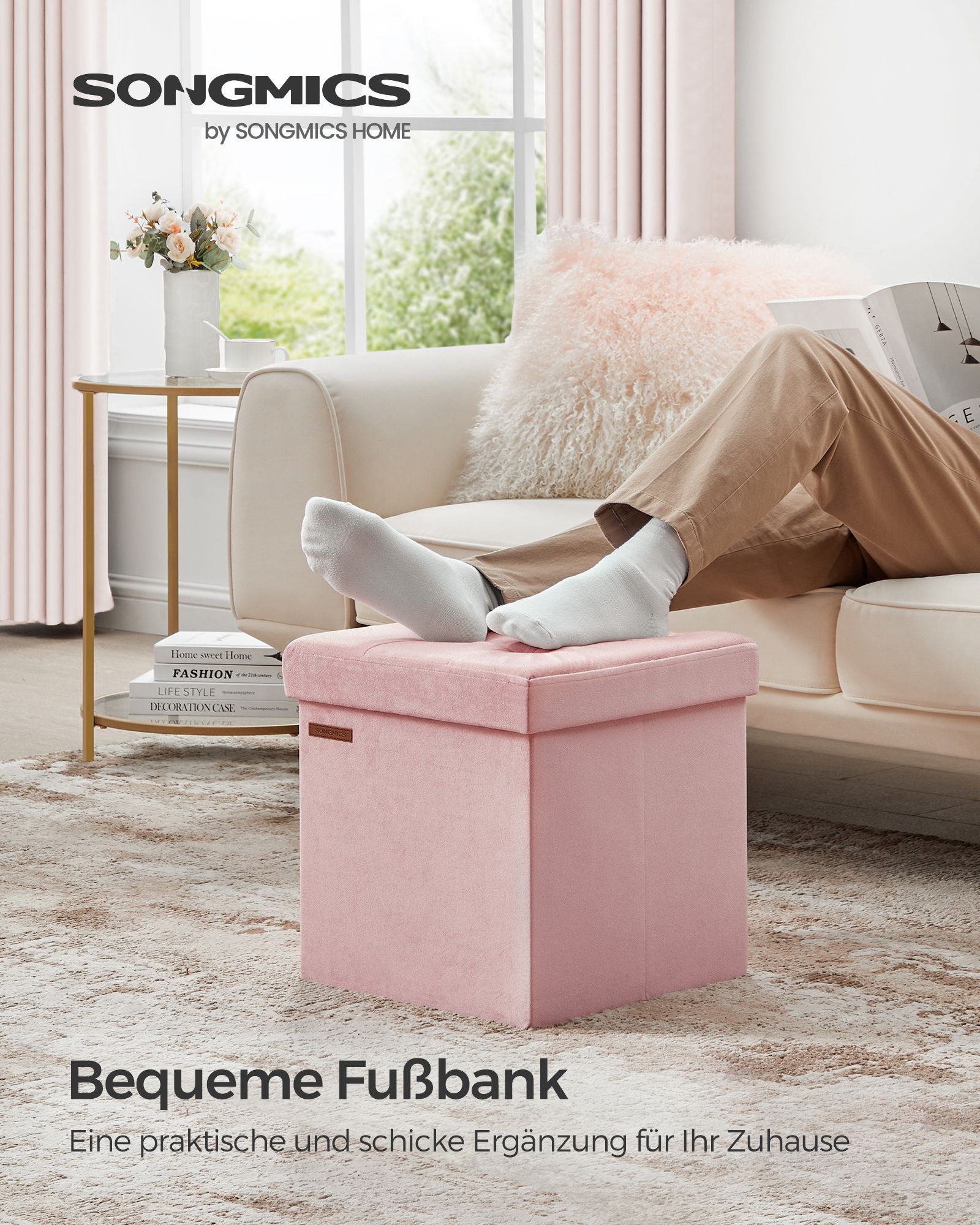 Bench with storage space for hallway pastel pink - Image 2