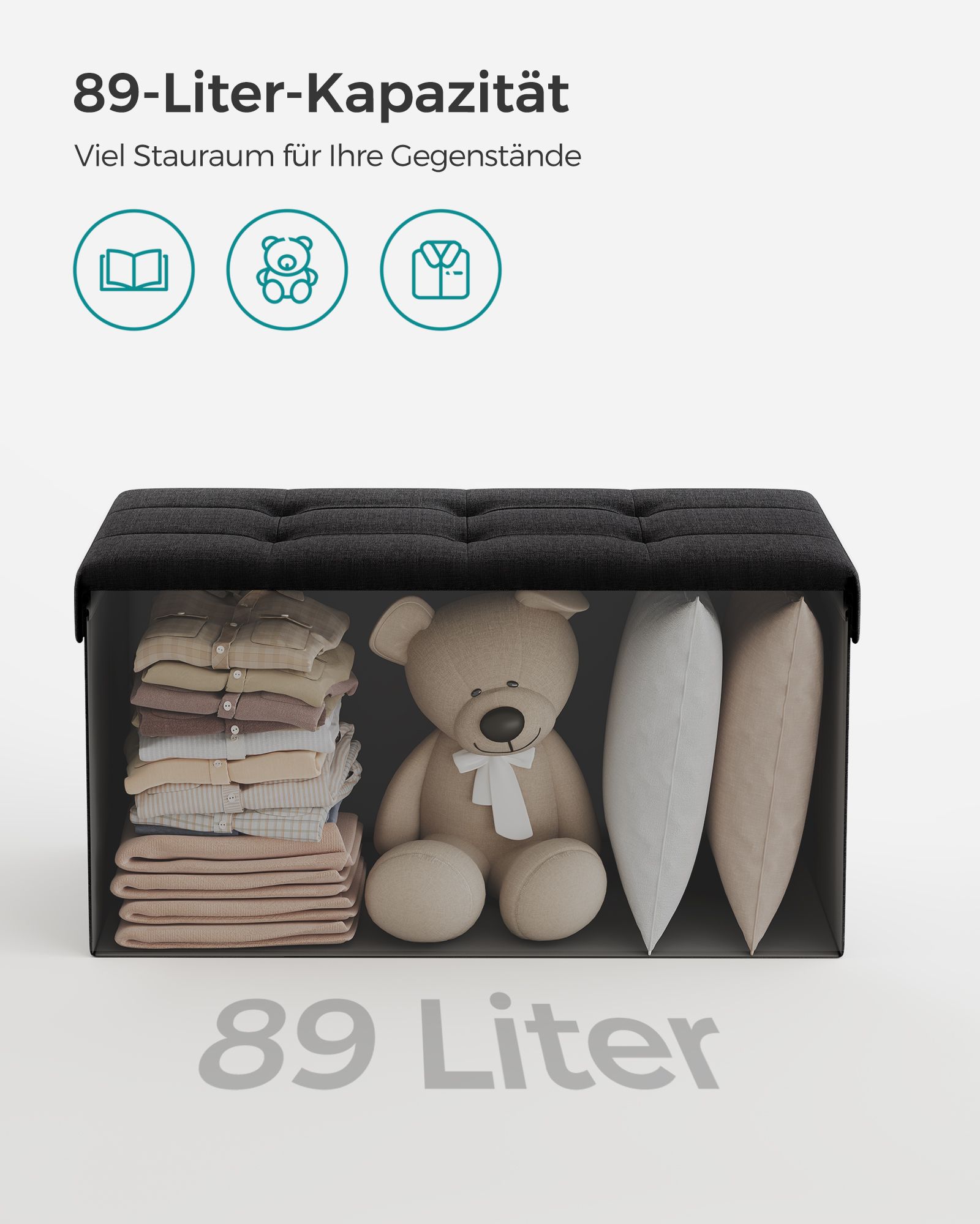 Klapbænk 76 cm med opbevaringsplads sort - Billede 4