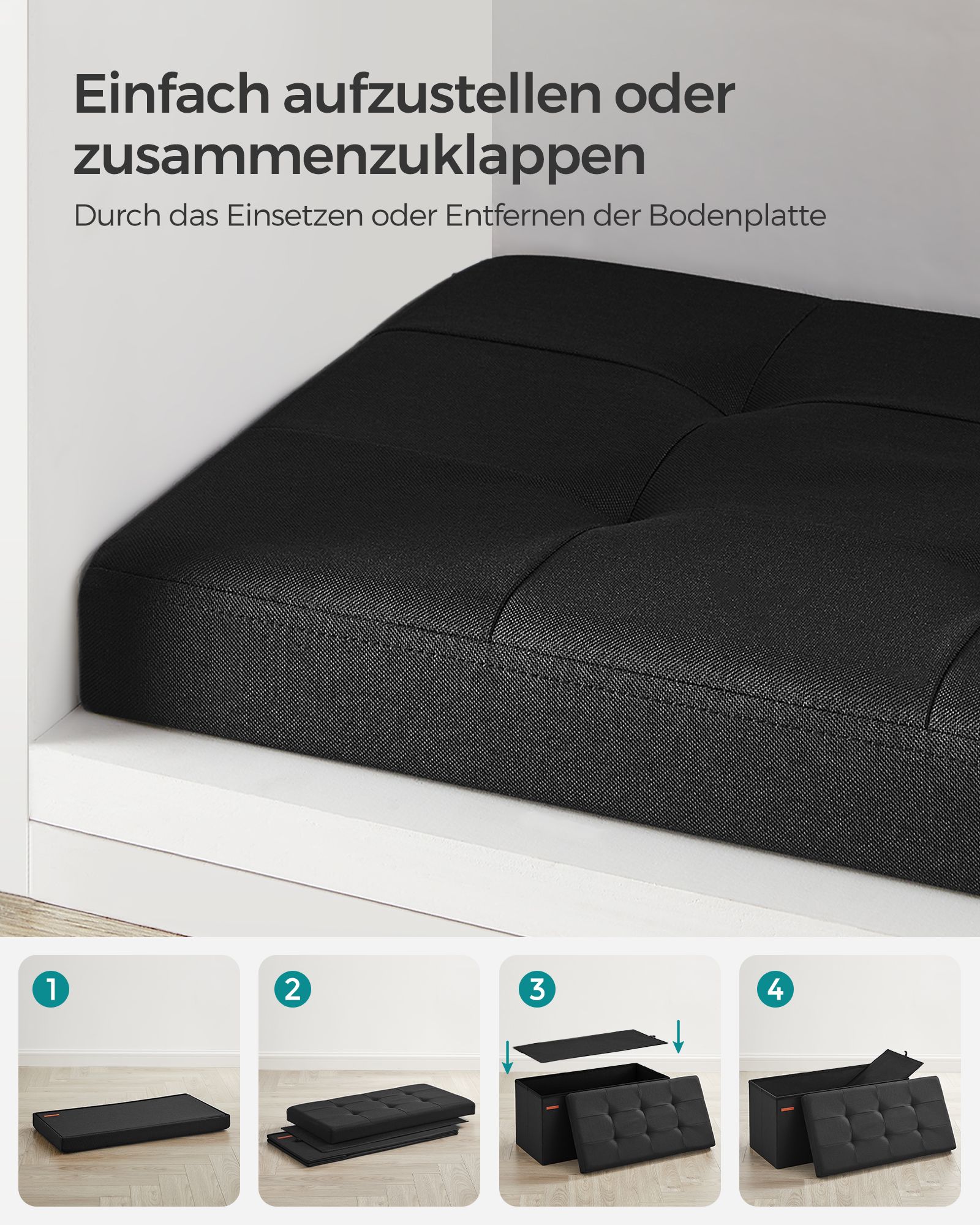 Klapbænk 76 cm med opbevaringsplads sort - Billede 6