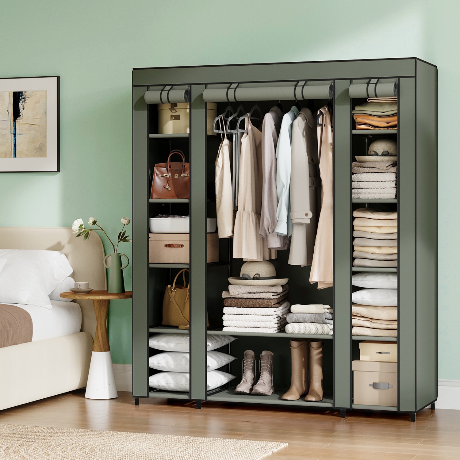 Wardrobe, fabric wardrobe, with fleece cover