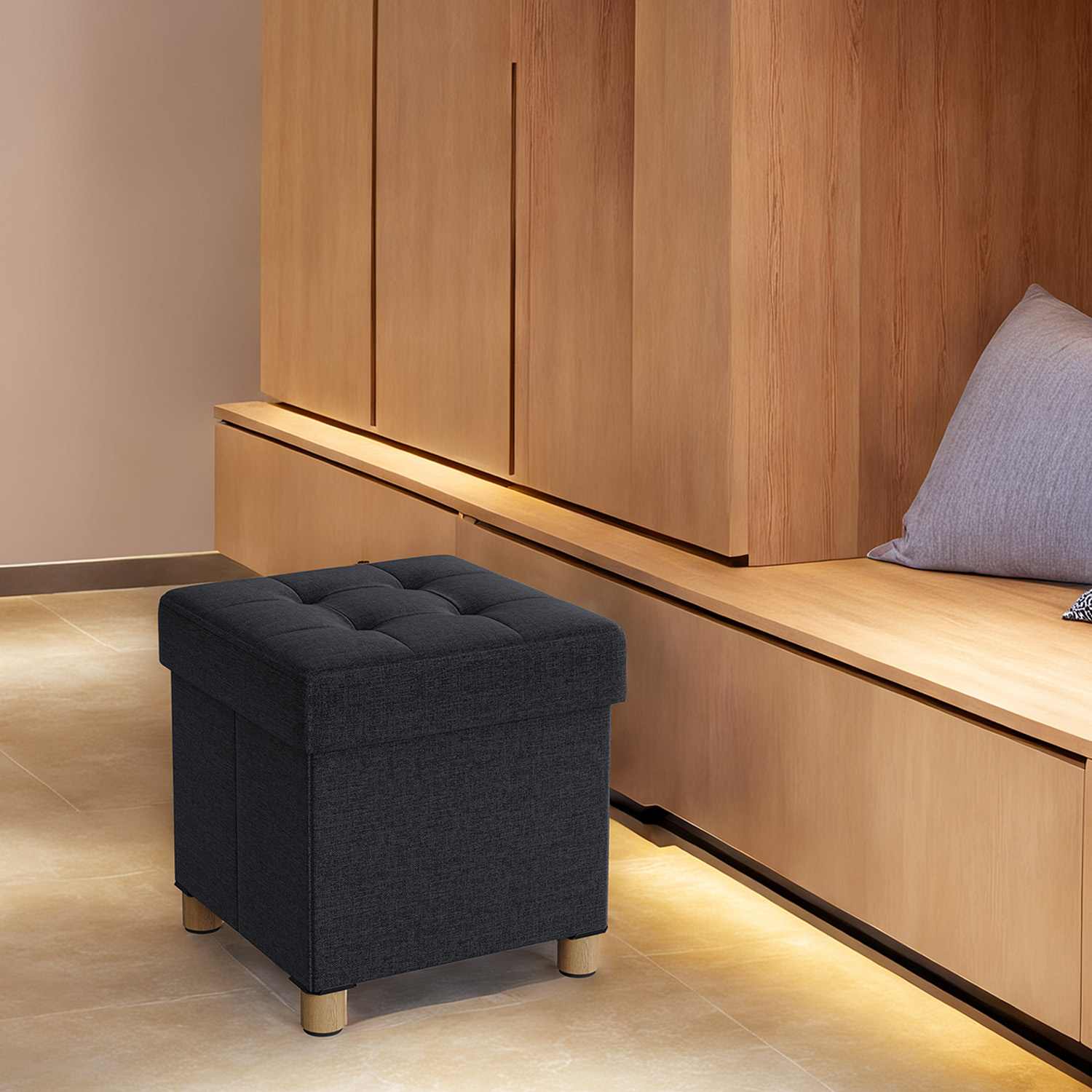 Stool with storage space, small folding bench, 38 x 38 x 40 cm