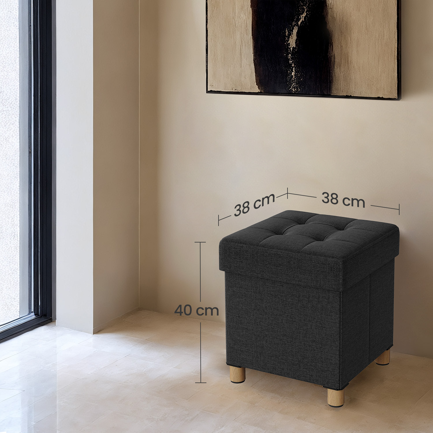 Stool with storage space, small folding bench, 38 x 38 x 40 cm - Image 2