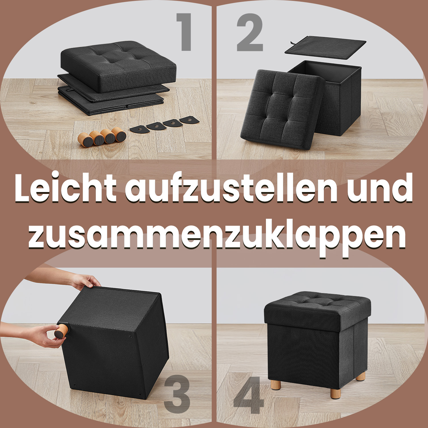 Stool with storage space, small folding bench, 38 x 38 x 40 cm - Image 4
