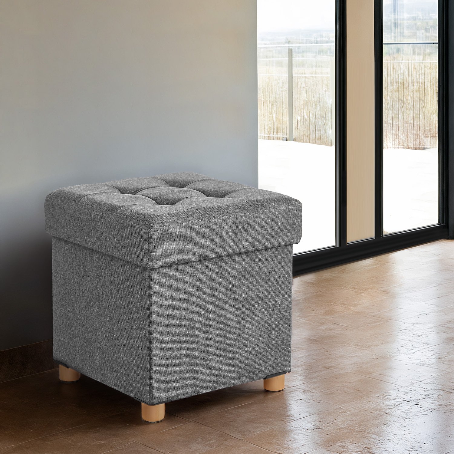 Taburet med opbevaringsplads, lille foldbar bænk, 38 x 38 x 40 cm