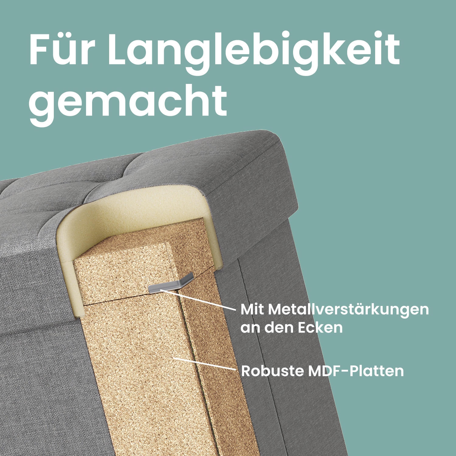 Taburet med opbevaringsplads, lille foldbar bænk, 38 x 38 x 40 cm - Billede 5