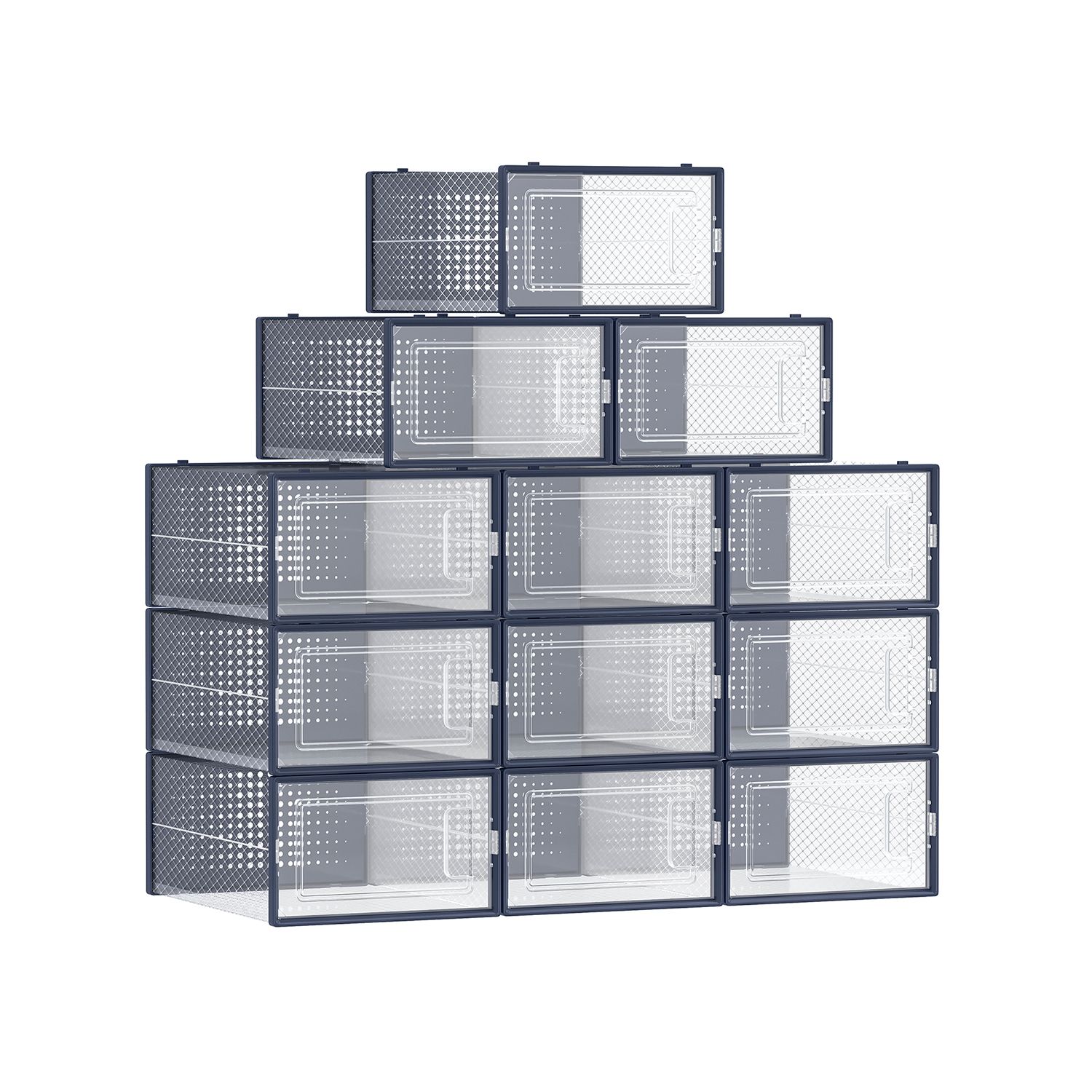 Shoe boxes set of 12 transparent anthracite blue