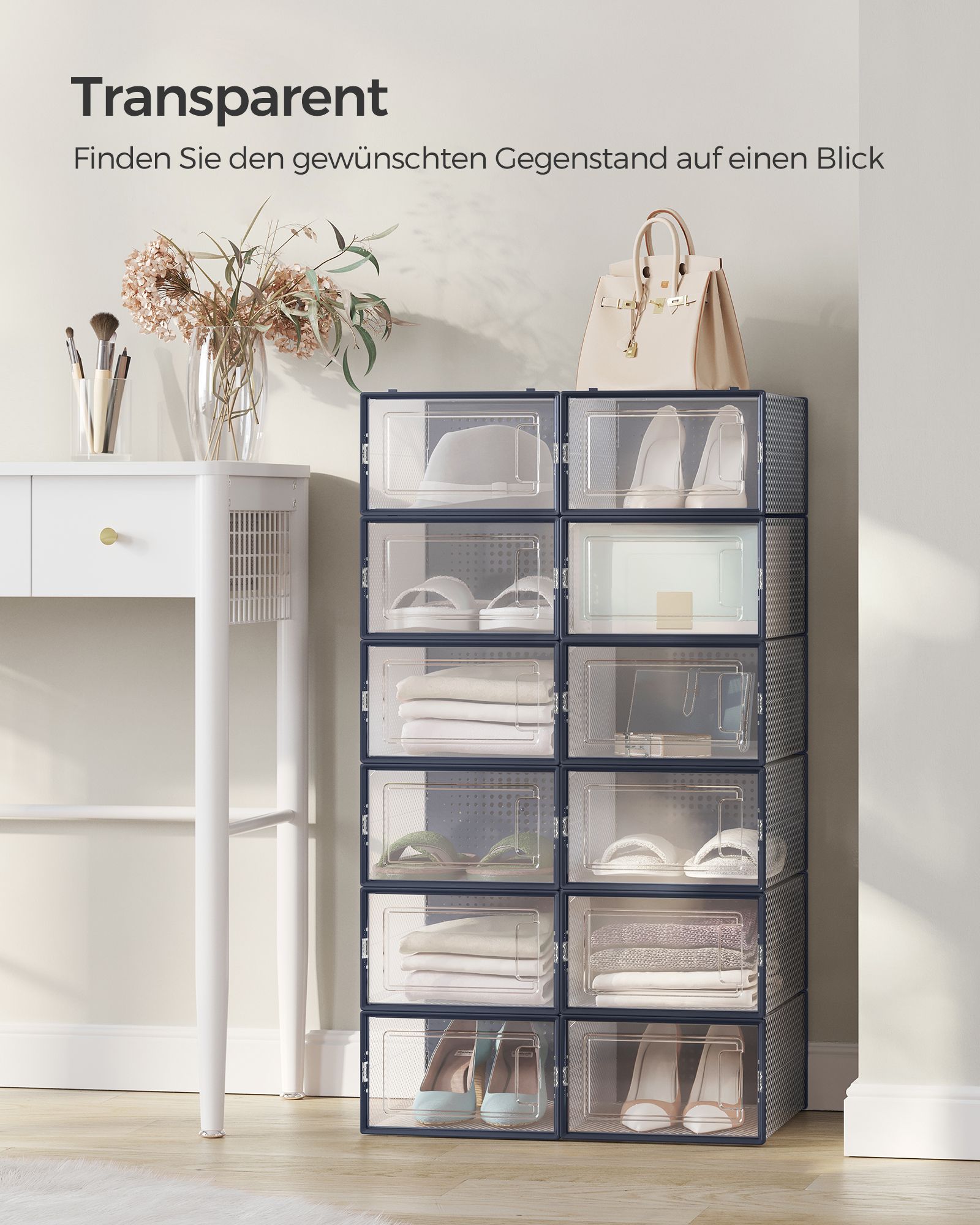 Shoe boxes set of 12 transparent anthracite blue - Image 3