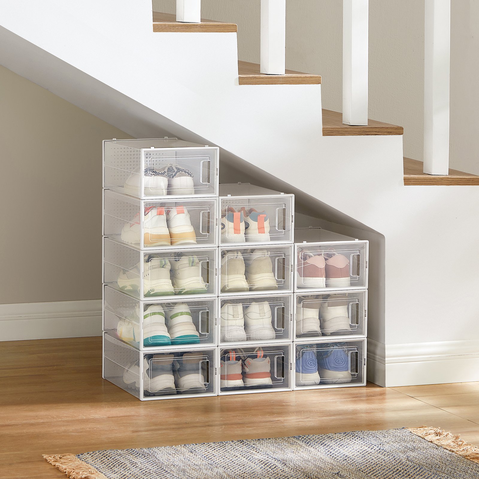 Shoe boxes, set of 12, plastic shoe organiser