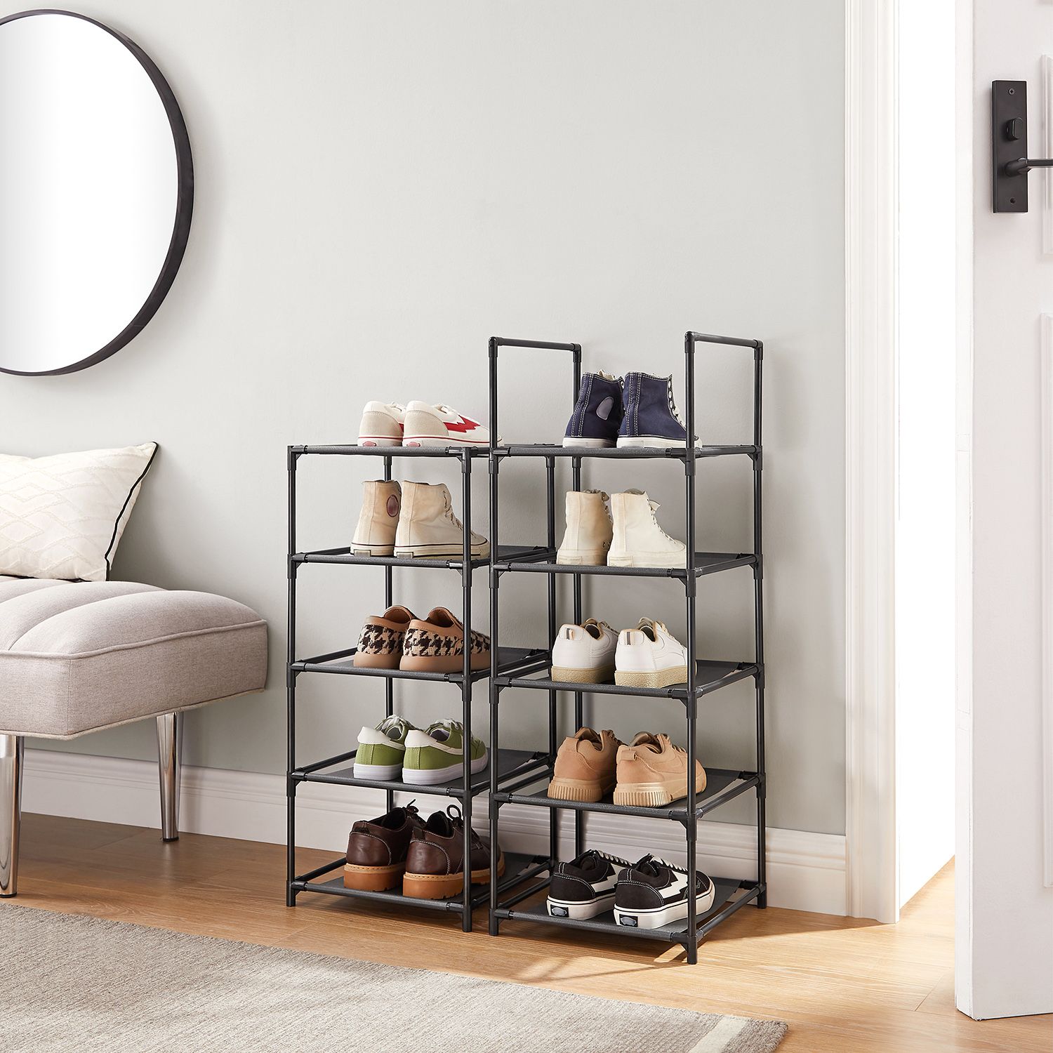 10-Tier Shoe Rack, Shoe Stand, Space-Saving Shoe Storage, 33 x 33 x 173 cm, Metal Frame, Non-Woven Fabric Shelves, for Hallway, Bedroom, Black LSR110B02 - Image 2