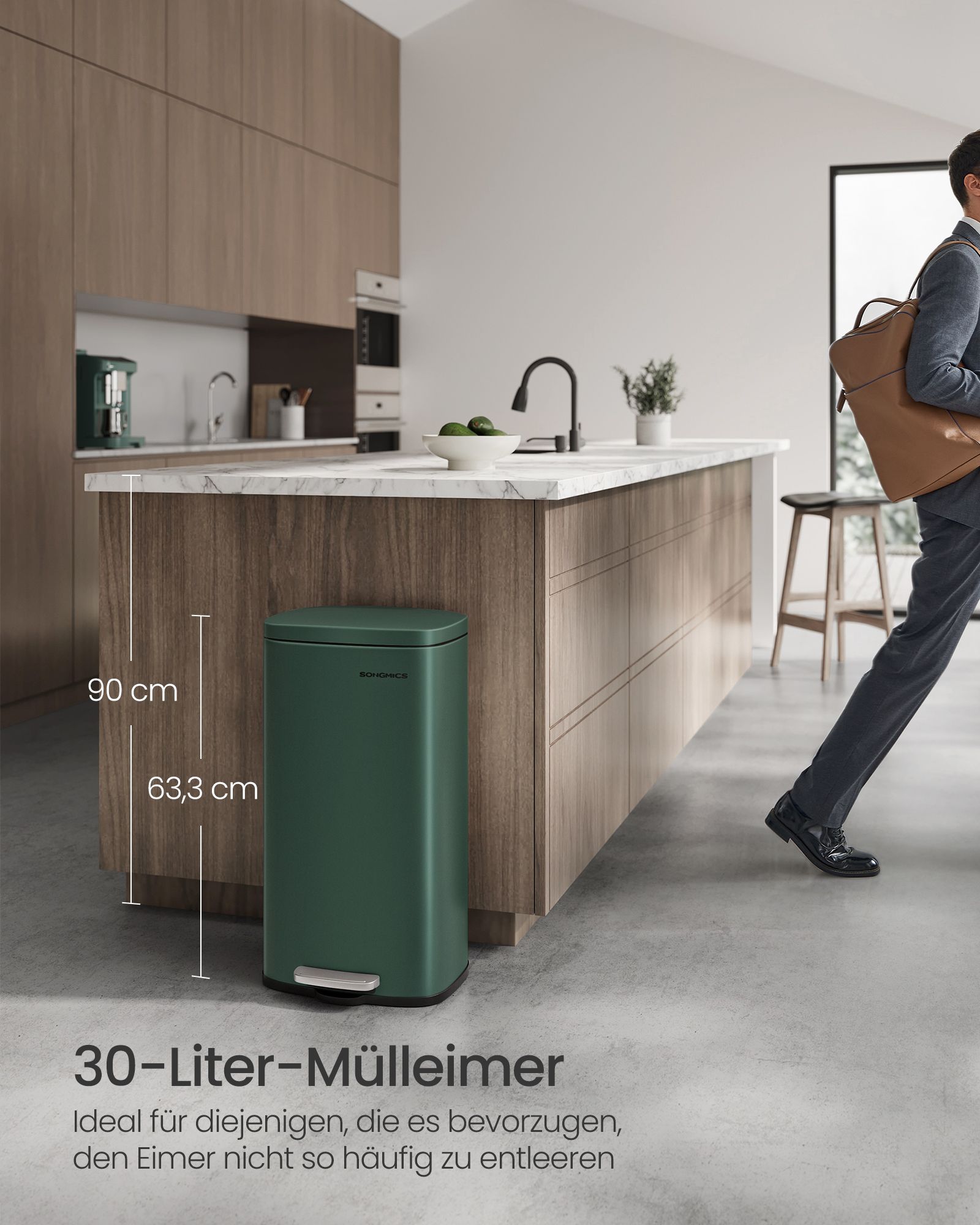 Kitchen waste bin 30 litre vintage green - Image 2
