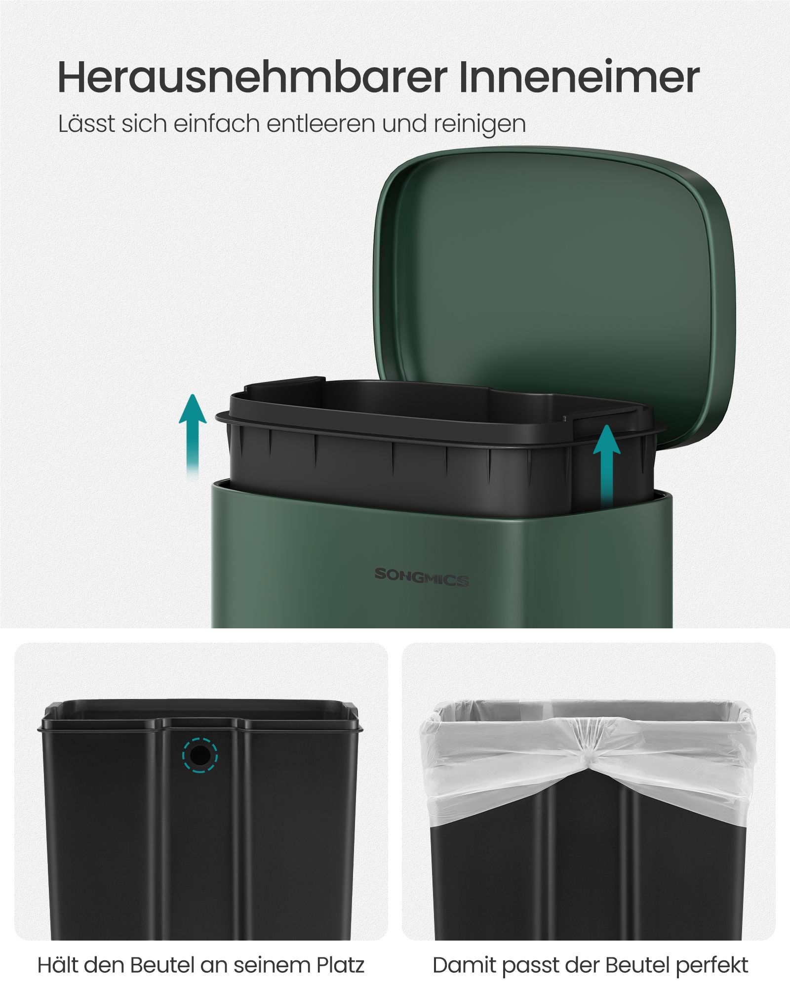 Kitchen waste bin 30 litre vintage green - Image 5