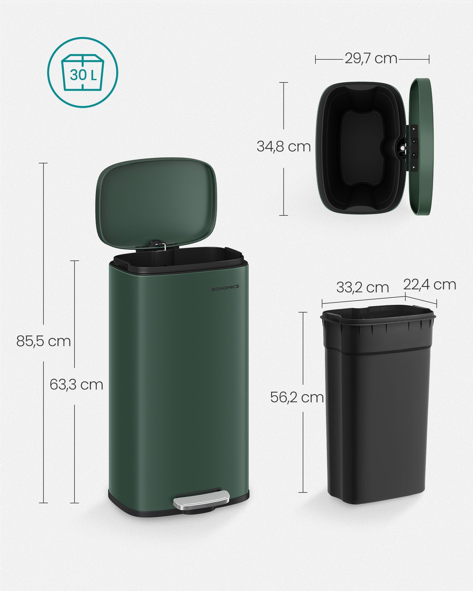 Kitchen waste bin 30 litre vintage green - Image 6