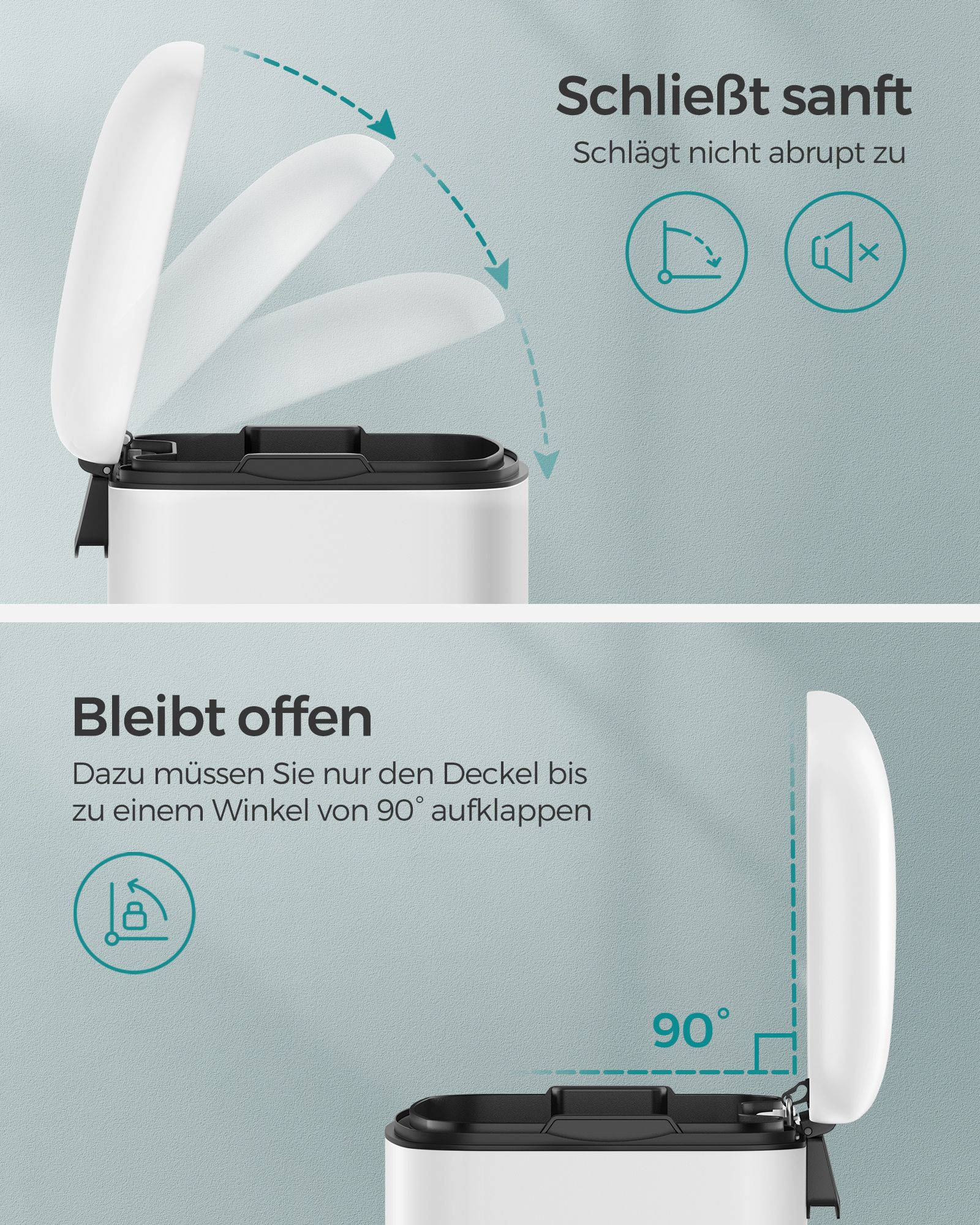 Søppelbøtte, 30 l søppelbøtte, pedalbøtte i stål, med innerbøtte og lokk, myk lukking, lufttett, for kjøkken, stue, hvit - Bilde 3
