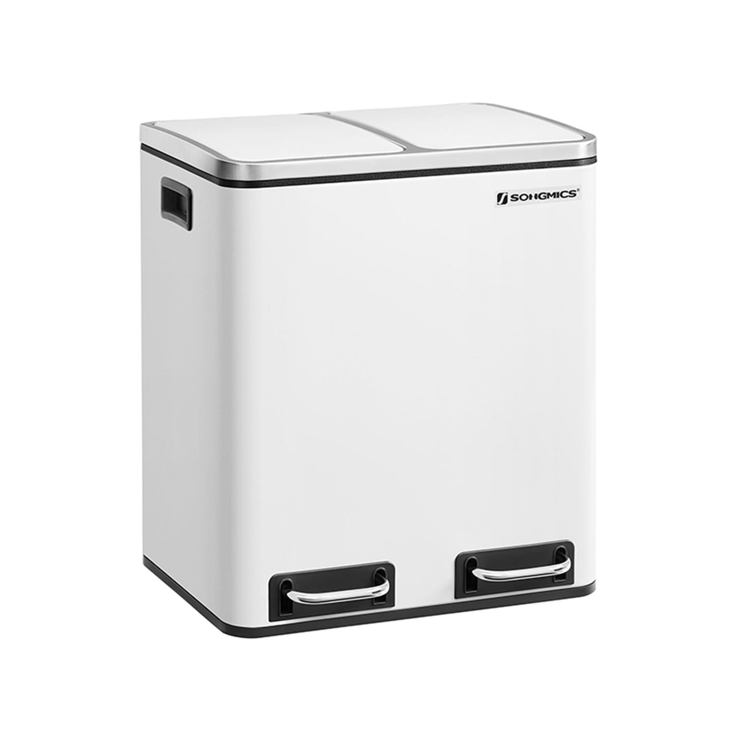 Kitchen Bin, 2 x 15 L Steel Rubbish Bin, Step Bin with Inner Buckets and Handles, Soft Closure, Odour Seal, White LTB30WT