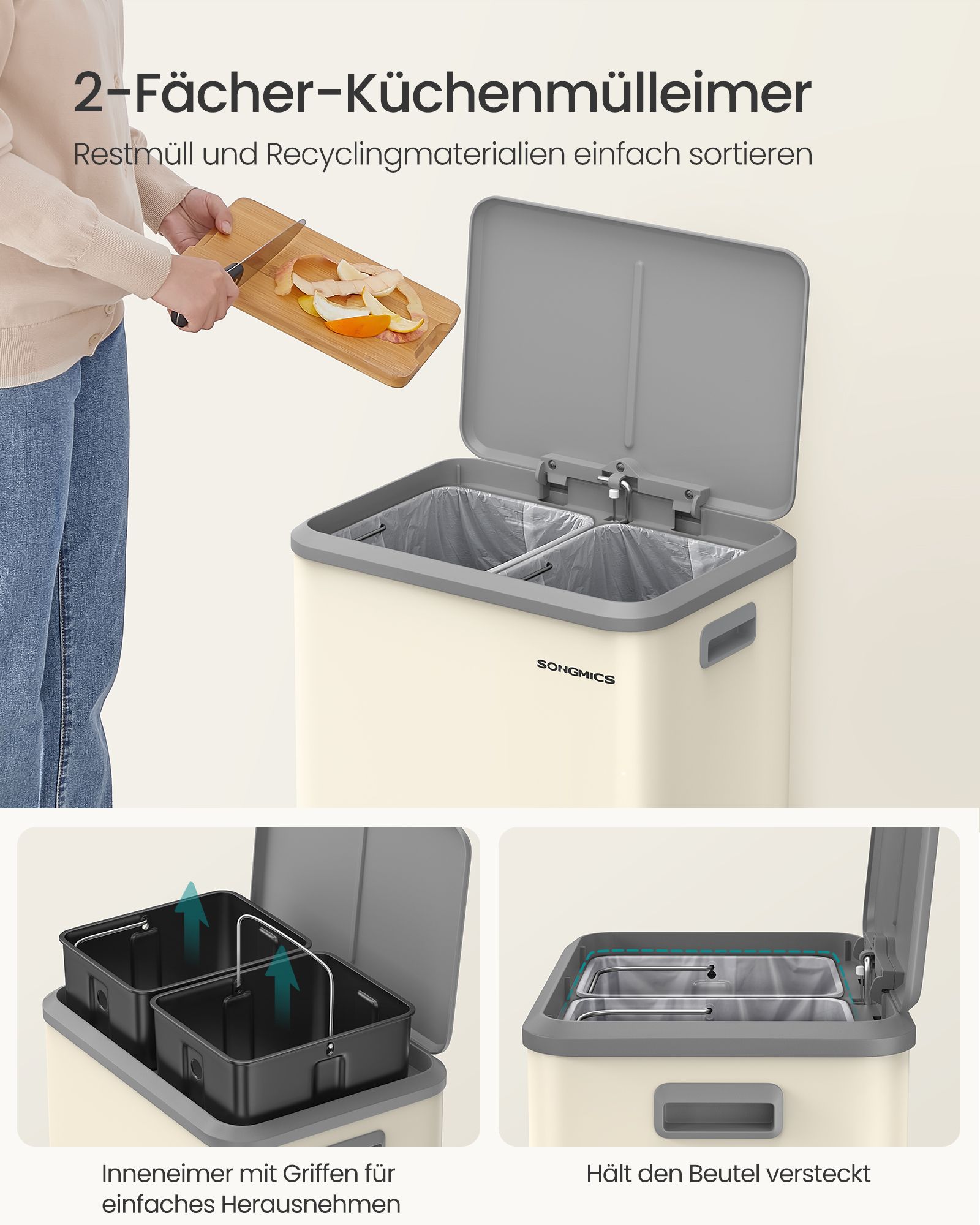 2 compartments for recycling and residual waste sand beige - Image 4