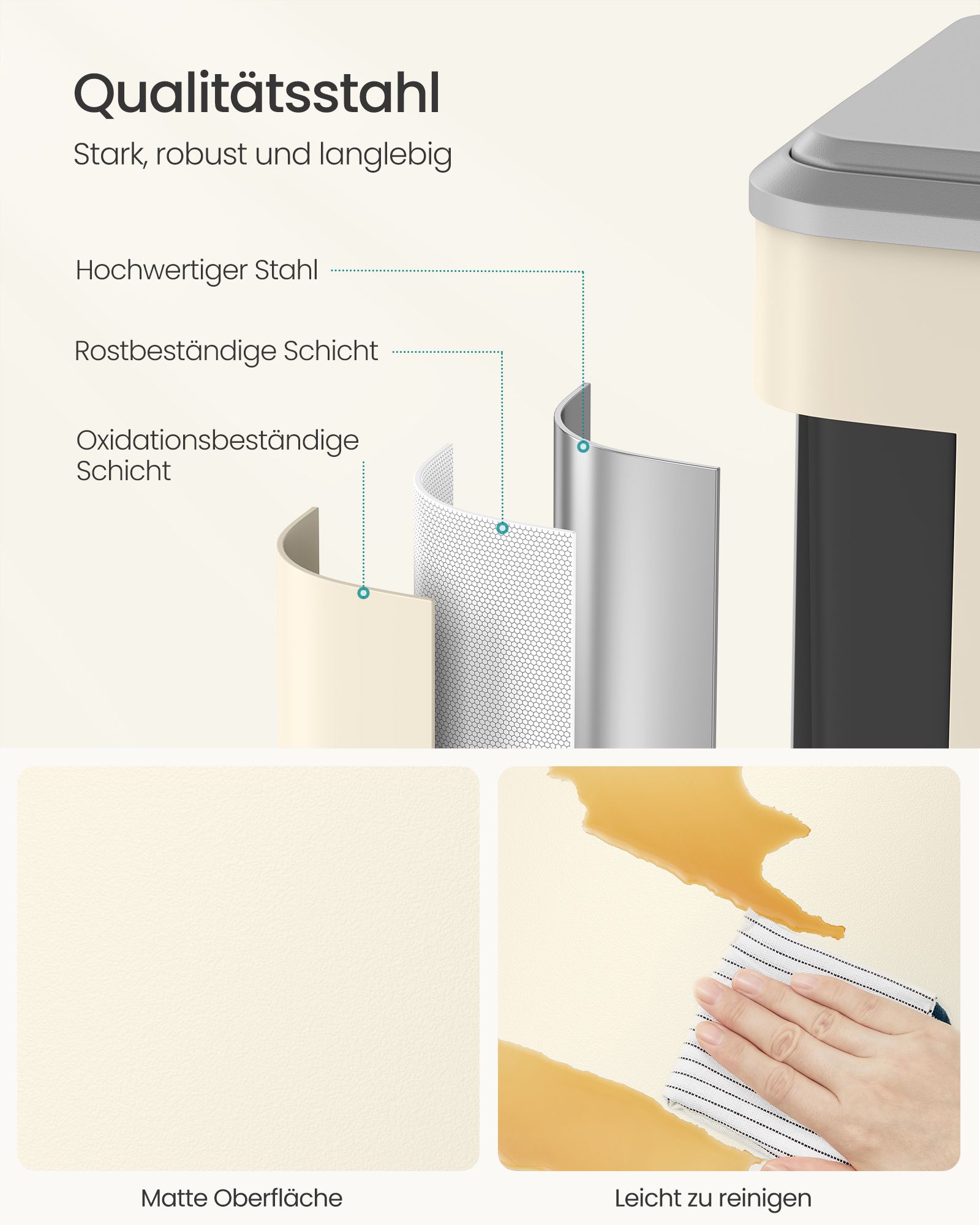 2 compartments for recycling and residual waste sand beige - Image 5