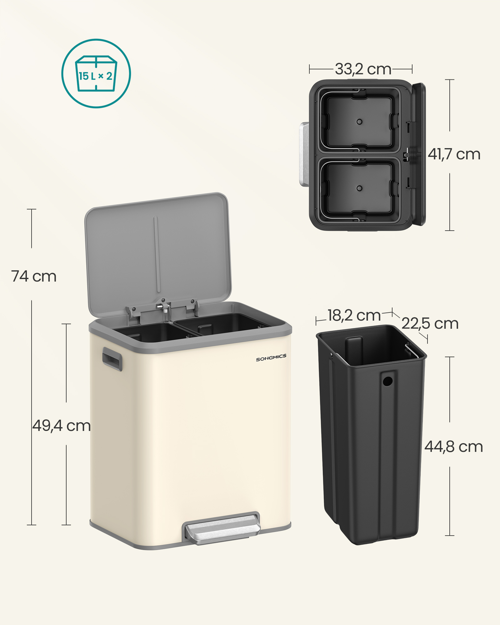 2 compartments for recycling and residual waste sand beige - Image 6