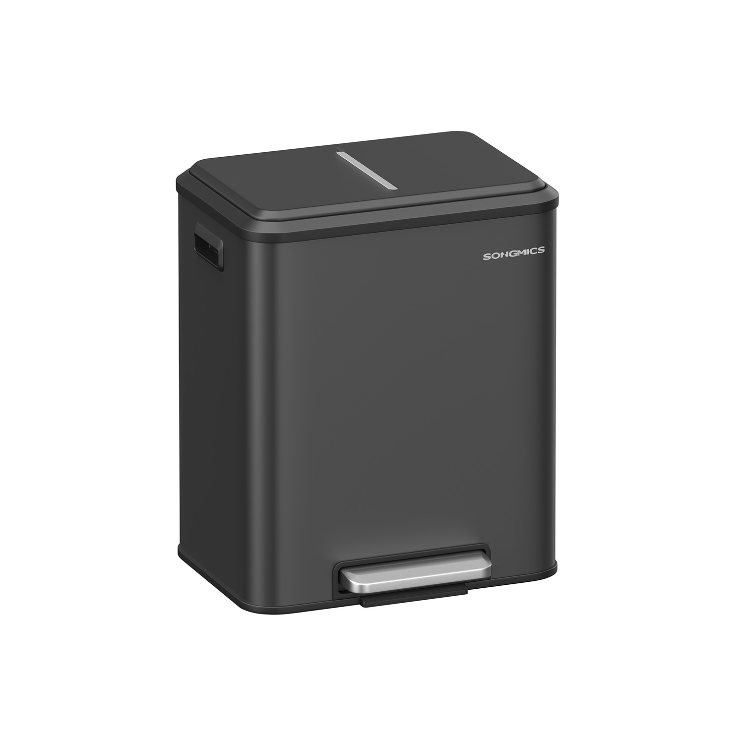 Skraldespandssortering 2 x 15 L med låg, køkken- og stueaffaldsspand, pedaltype, rustfrit stål, lufttæt, plastflaske, dåseopbevaring, ingen synlighed, vandret type, kraftig