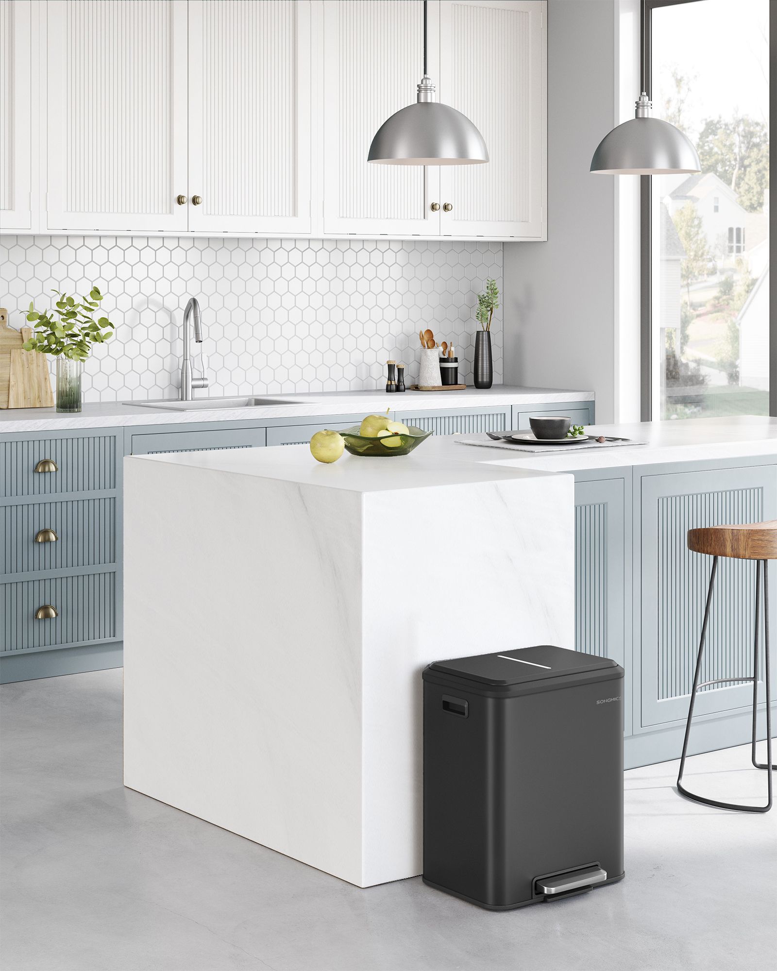 Skraldespandssortering 2 x 15 L med låg, køkken- og stueaffaldsspand, pedaltype, rustfrit stål, lufttæt, plastflaske, dåseopbevaring, ingen synlighed, vandret type, kraftig - Billede 2