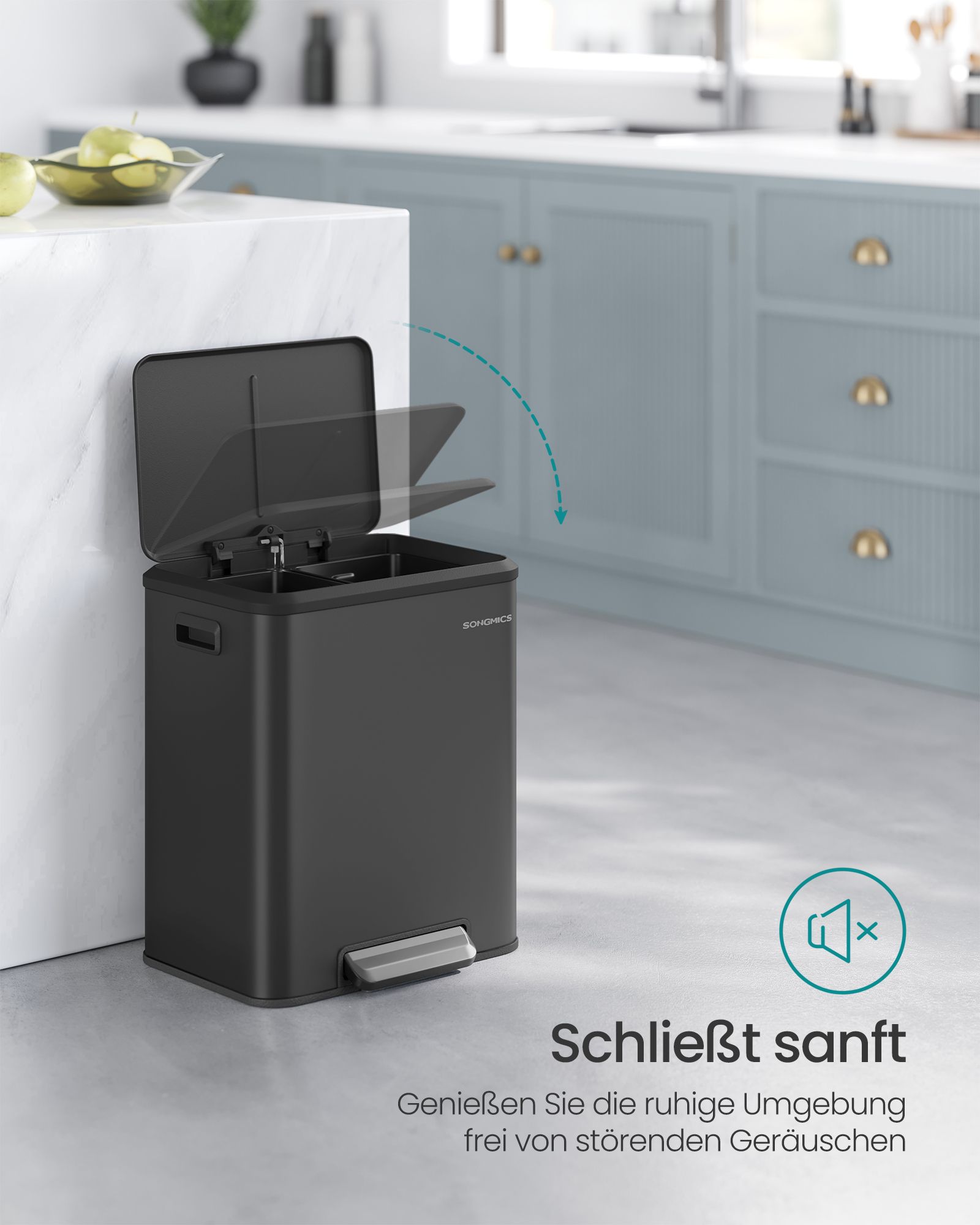 Skraldespandssortering 2 x 15 L med låg, køkken- og stueaffaldsspand, pedaltype, rustfrit stål, lufttæt, plastflaske, dåseopbevaring, ingen synlighed, vandret type, kraftig - Billede 3