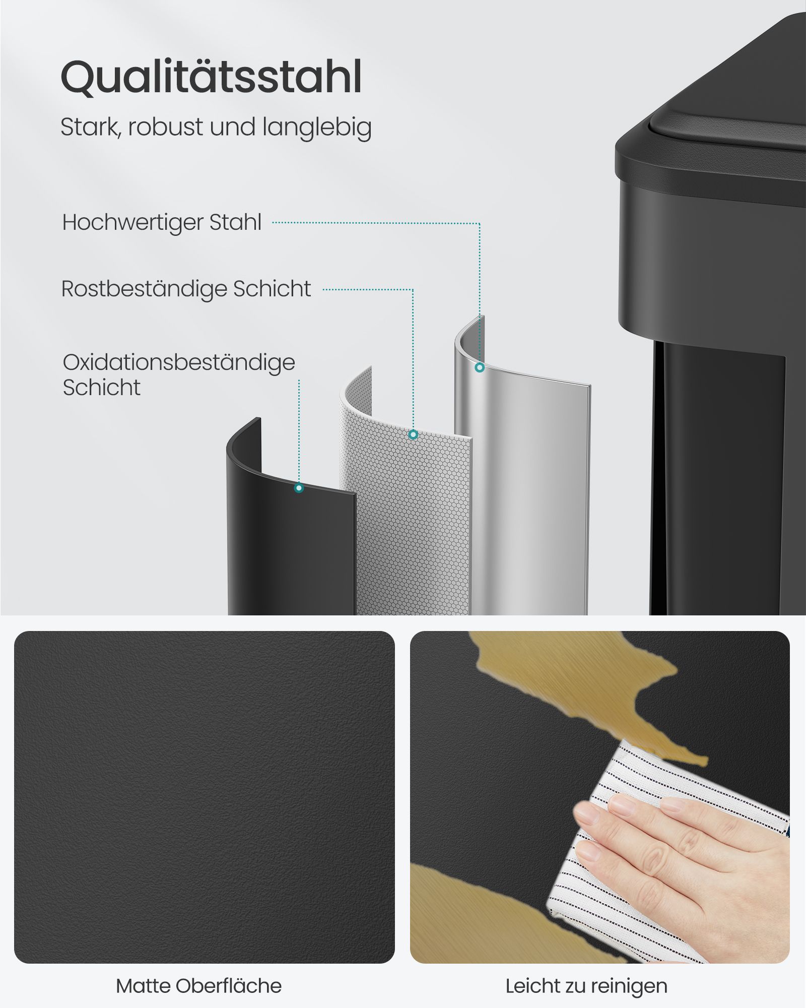 Skraldespandssortering 2 x 15 L med låg, køkken- og stueaffaldsspand, pedaltype, rustfrit stål, lufttæt, plastflaske, dåseopbevaring, ingen synlighed, vandret type, kraftig - Billede 5