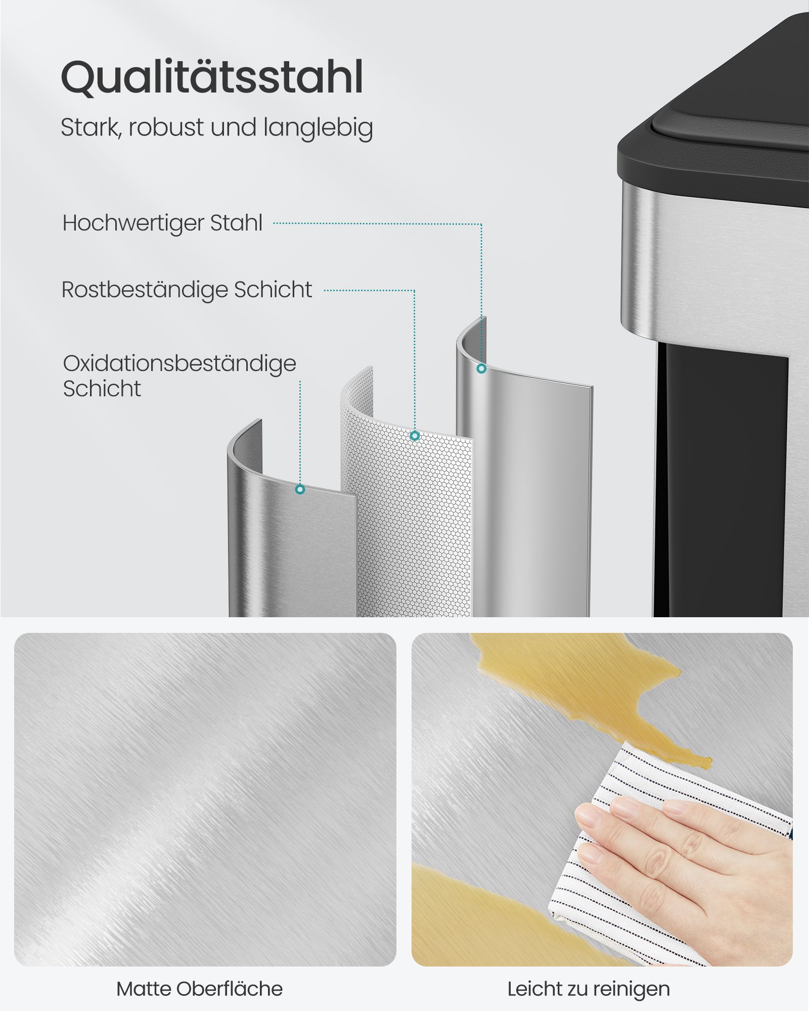 Køkkenaffaldsspand metallic sølv - Billede 5