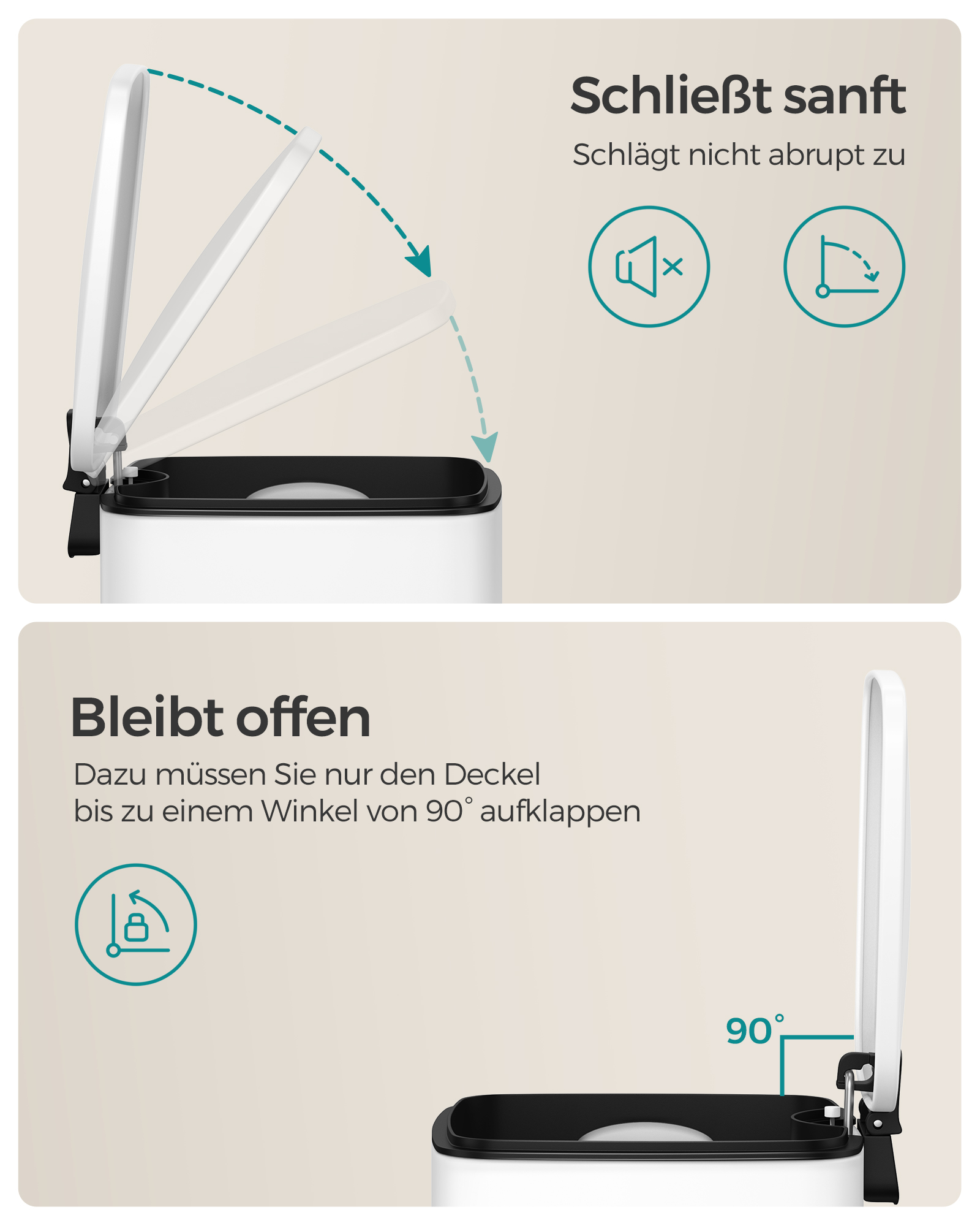 Kosmetikspand 6 liter med pedal stål hvid - Billede 4