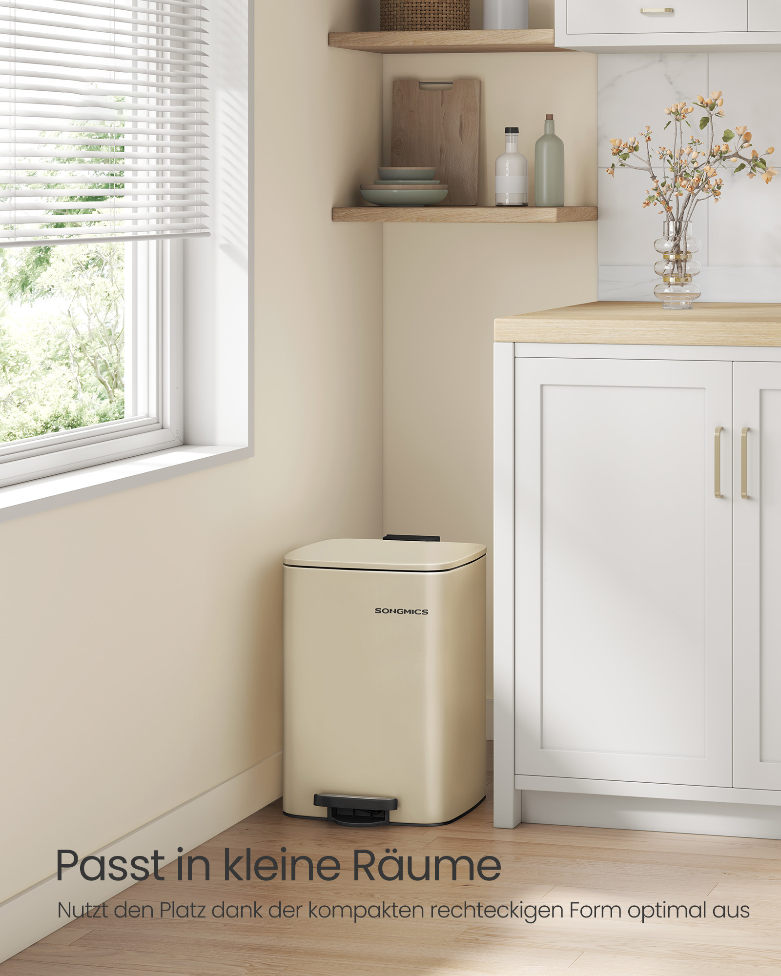 20 litre steel waste bin sand beige - Image 2