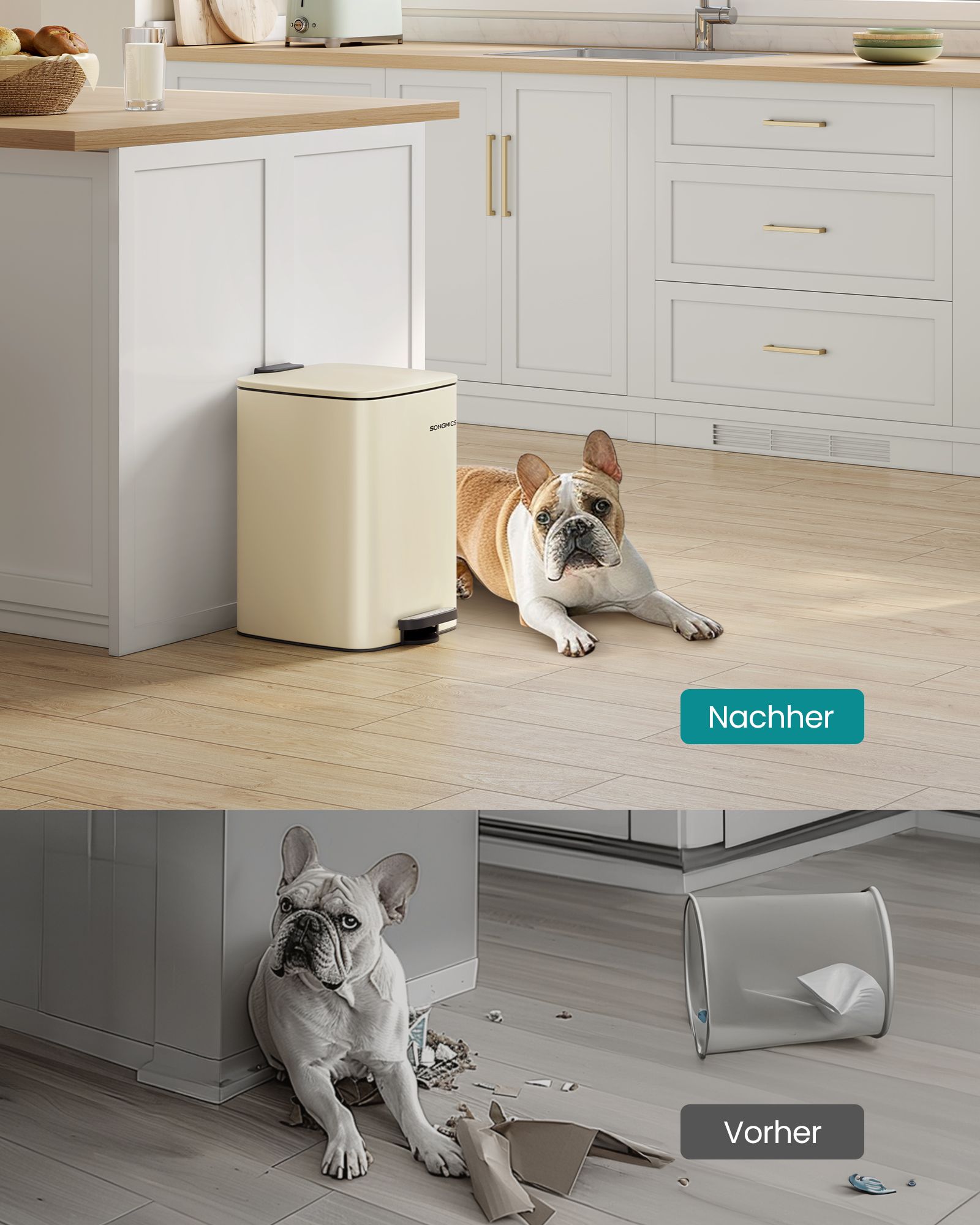 20 litre steel waste bin sand beige - Image 3