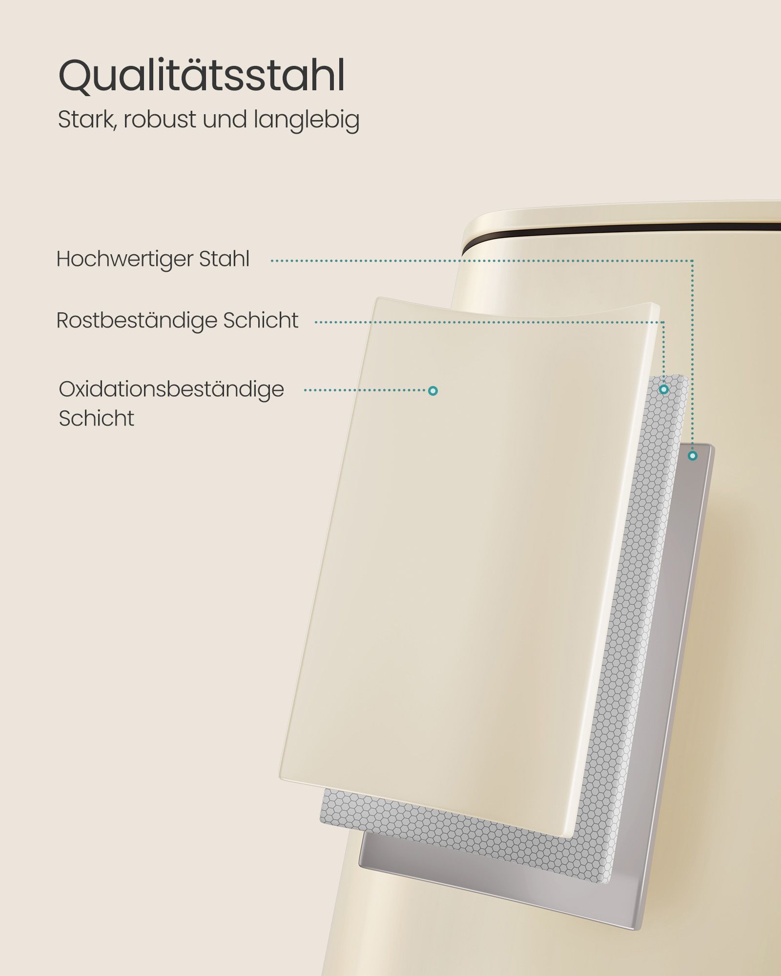 20 litre steel waste bin sand beige - Image 4