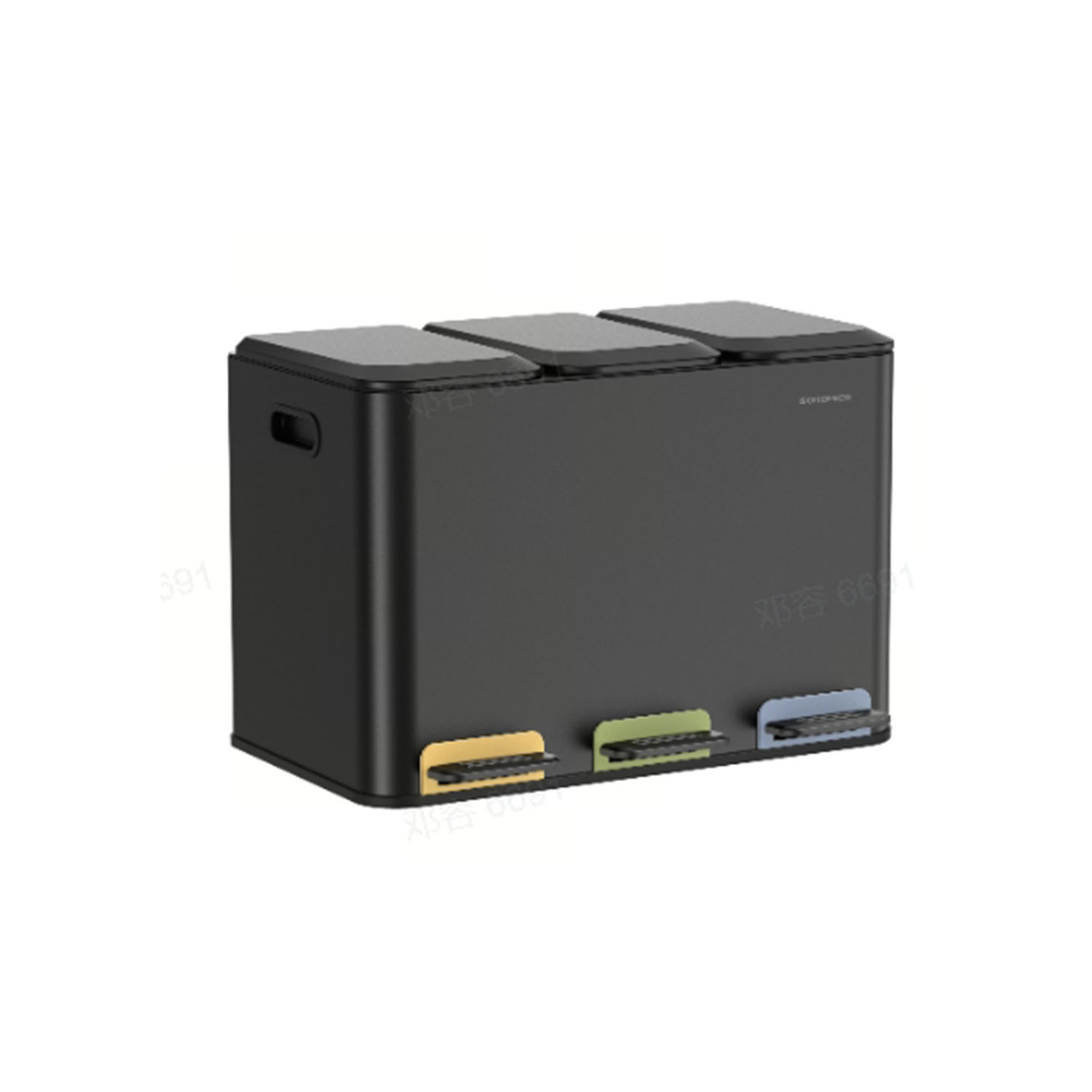 Kitchen waste bin 3 x 15 L compartments ink black