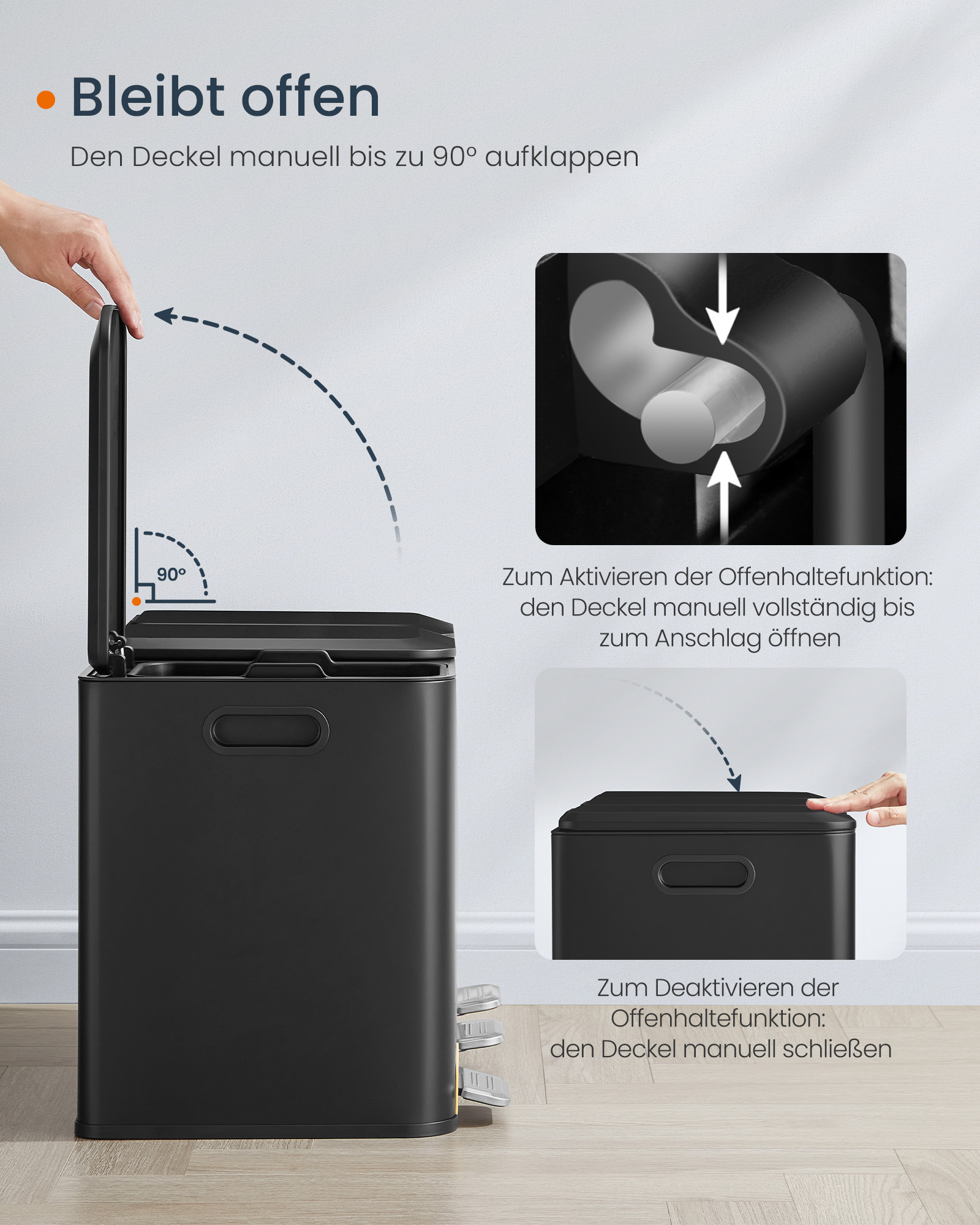 Kitchen waste bin 3 x 15 L compartments ink black - Image 4
