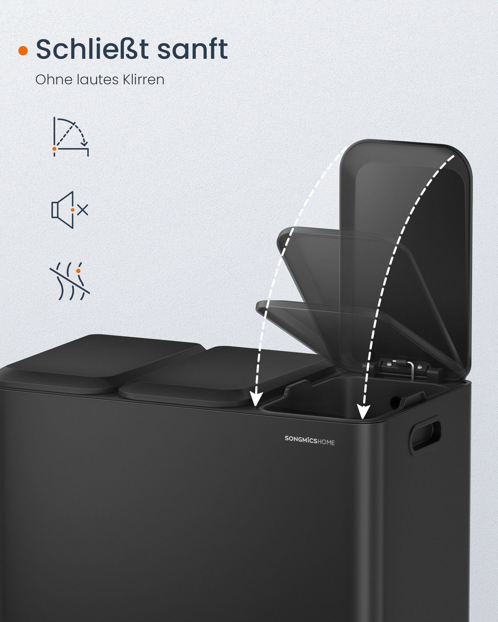 Kitchen waste bin 3 x 15 L compartments ink black - Image 5