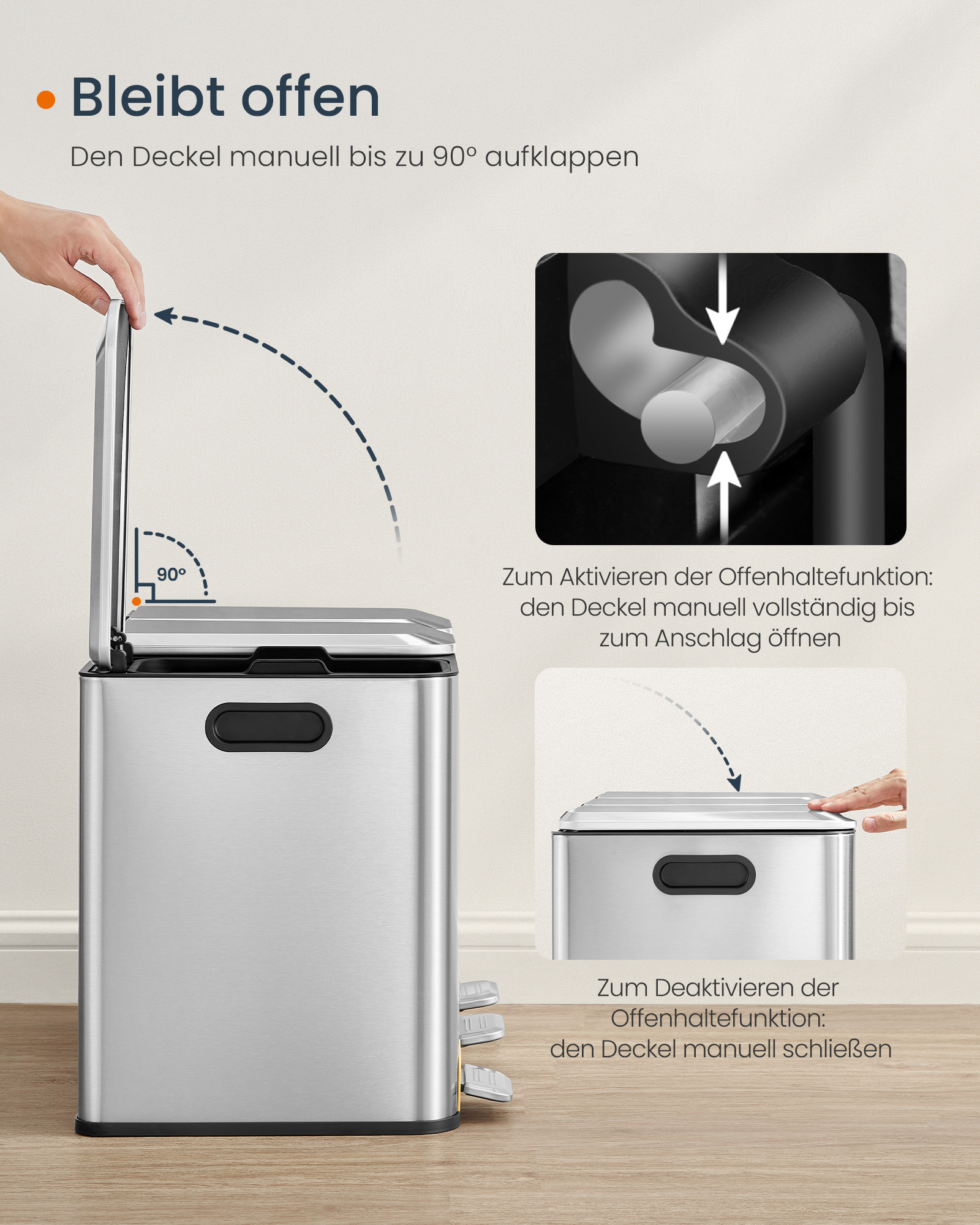 Køkkenaffaldsspand 3 x 15 L rum metallic sølv - Billede 4