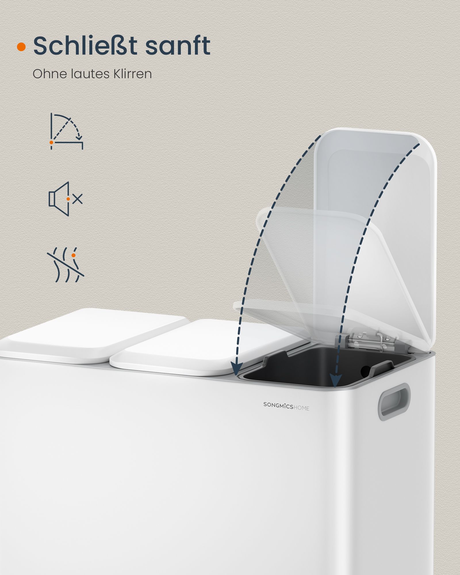 Kitchen waste bin 3 x 15 L compartments cloudy white - Image 5