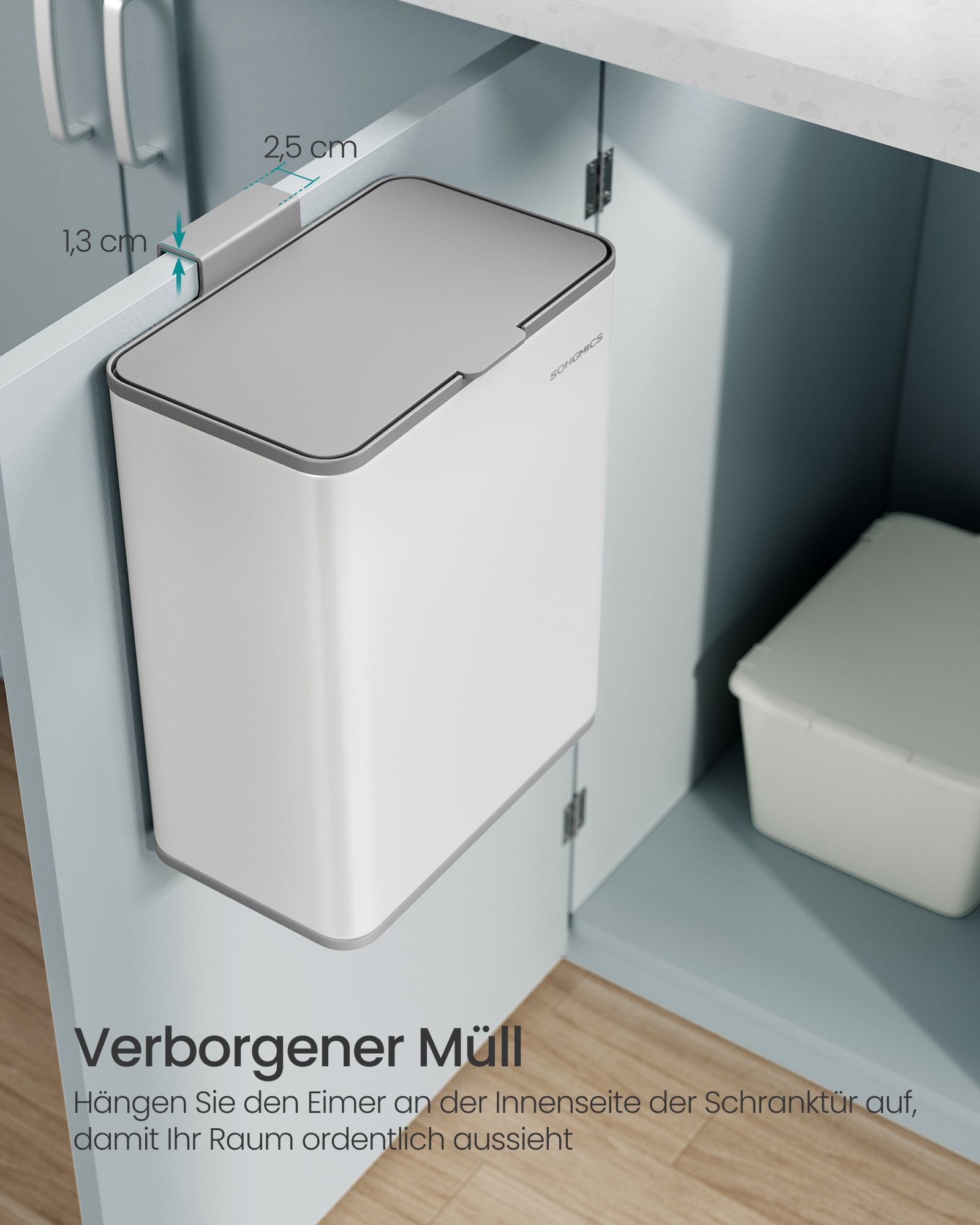 Hanging waste bin 8 L with lid cloud white - Image 5