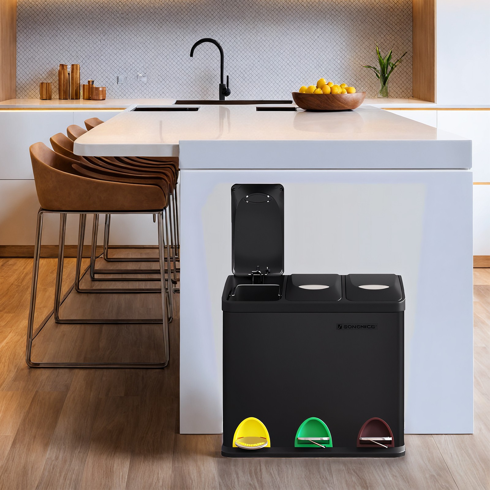 Kitchen waste bin, 3 x 8 litres, small capacity