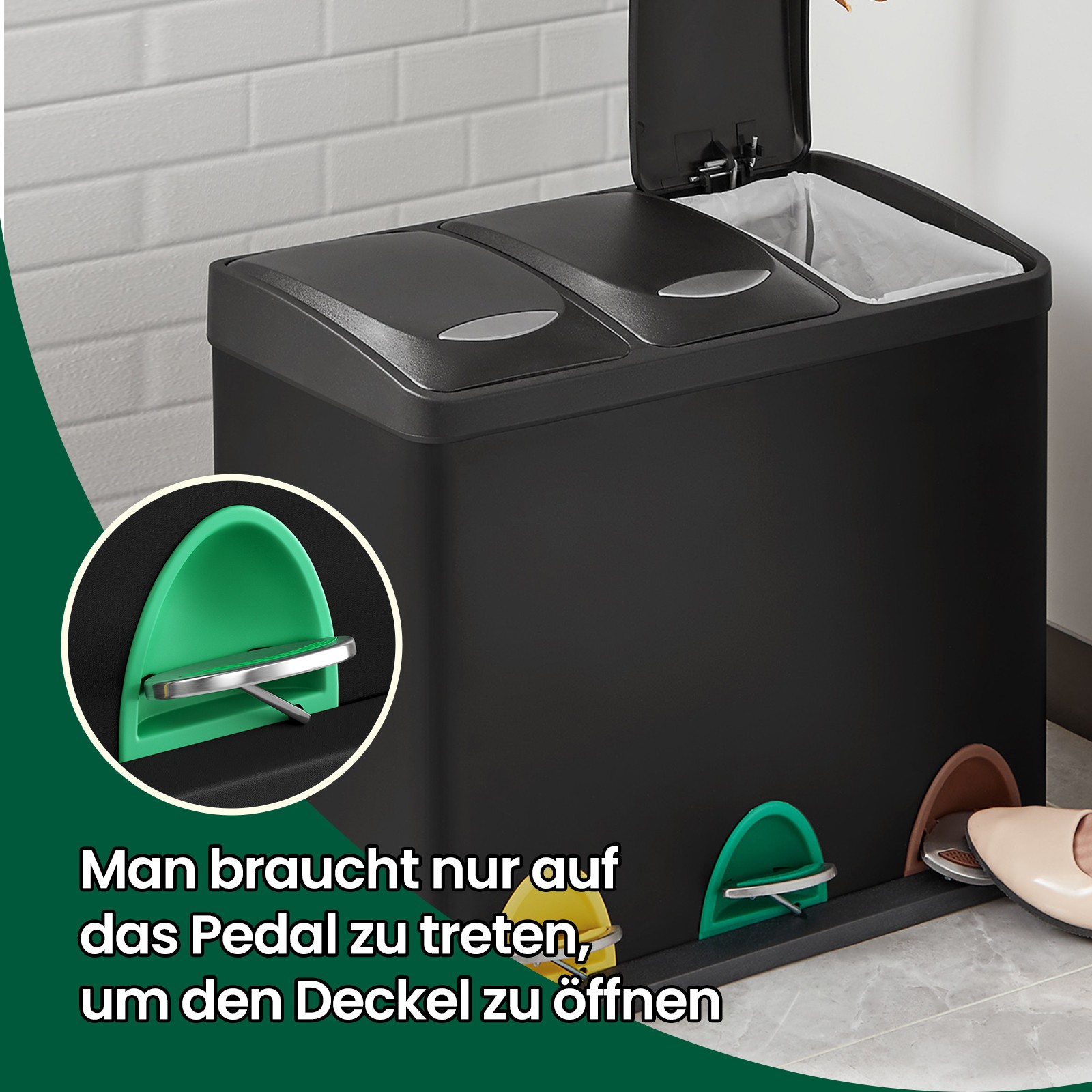 Kitchen waste bin, 3 x 8 litres, small capacity - Image 3