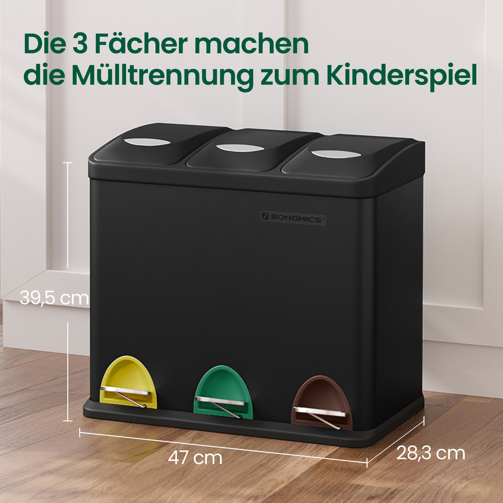 Kitchen waste bin, 3 x 8 litres, small capacity - Image 5