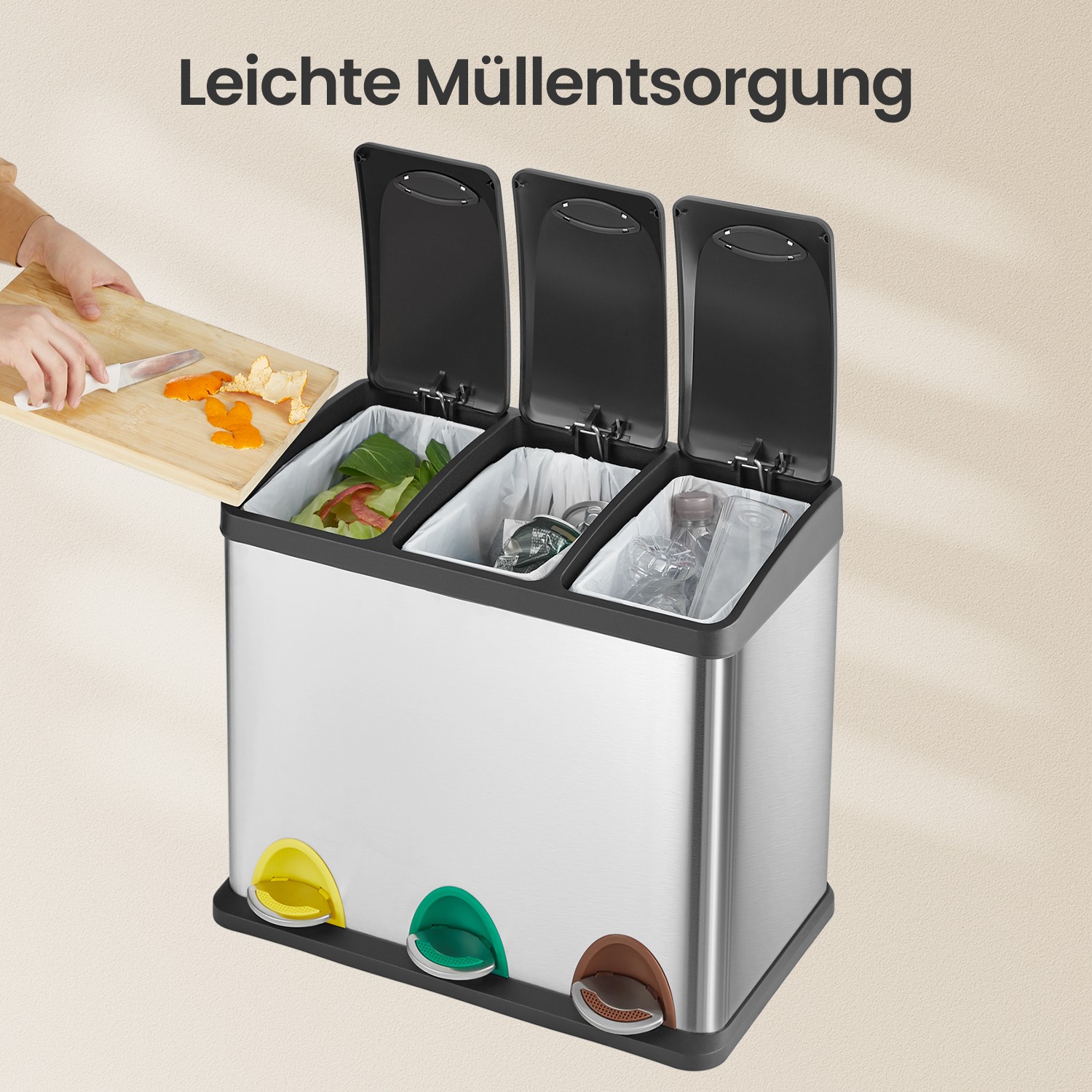 Kitchen waste bin, 3 x 8 litres, small capacity - Image 4