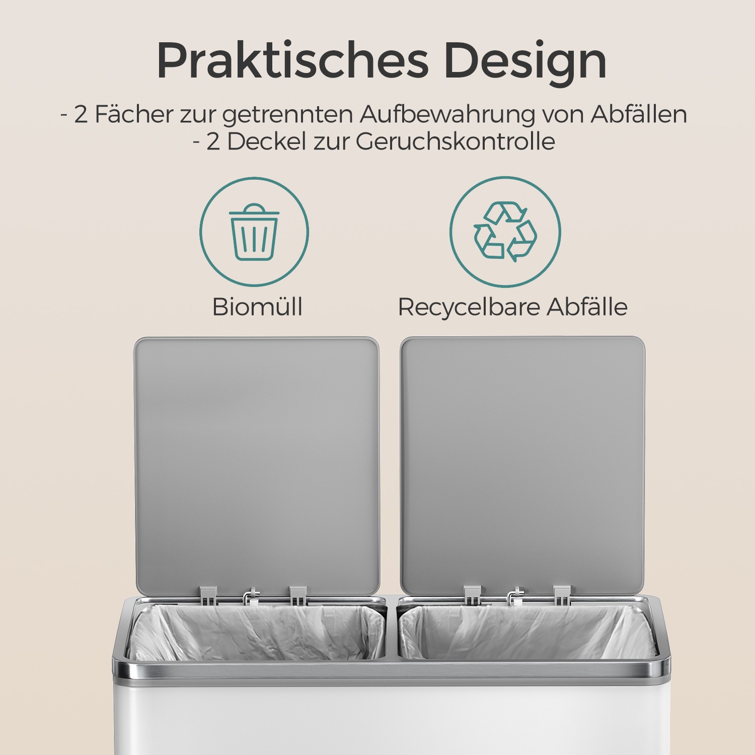 Waste bin, 2 x 30 litres, 2 compartments - Image 3