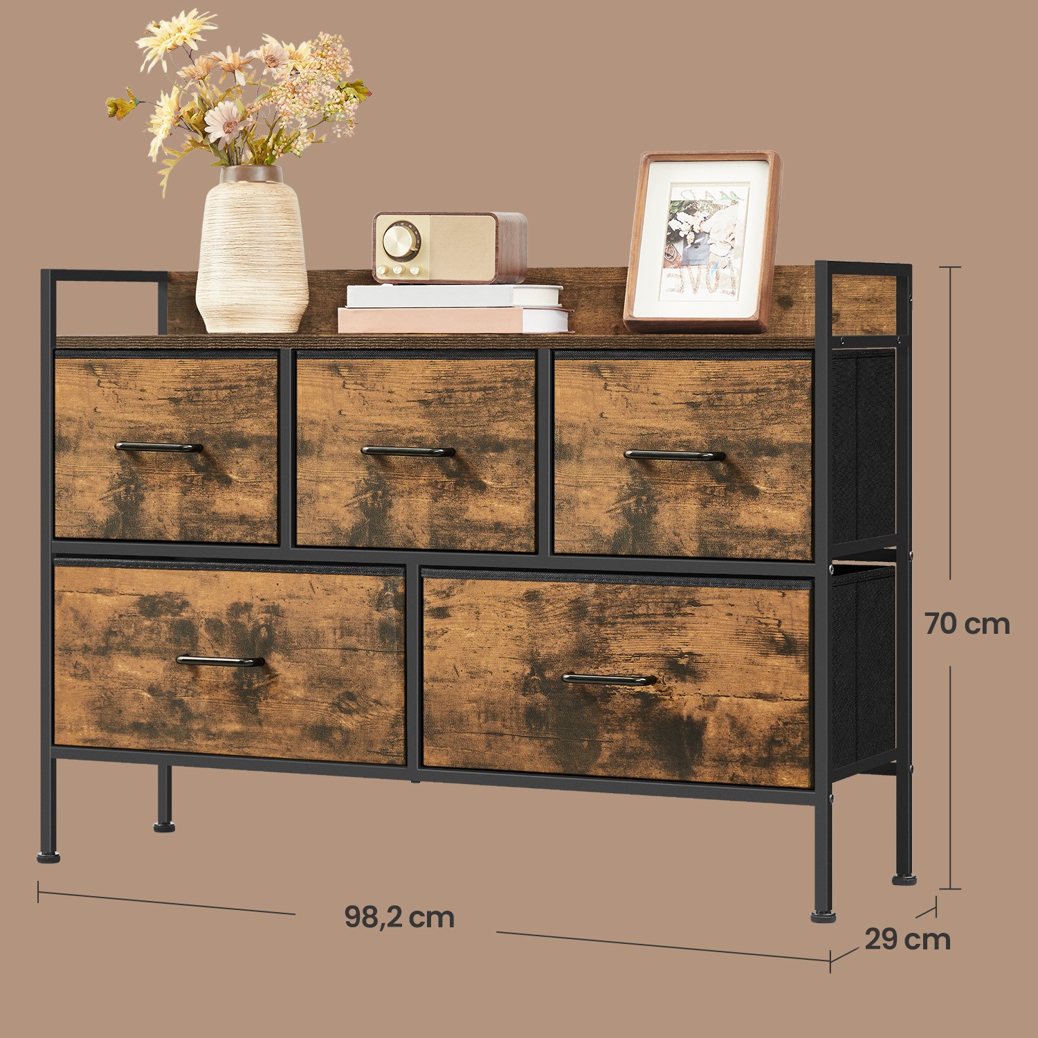 Byrå med 5 tygskåpslådor vintage brun-ink svart - Bild 6