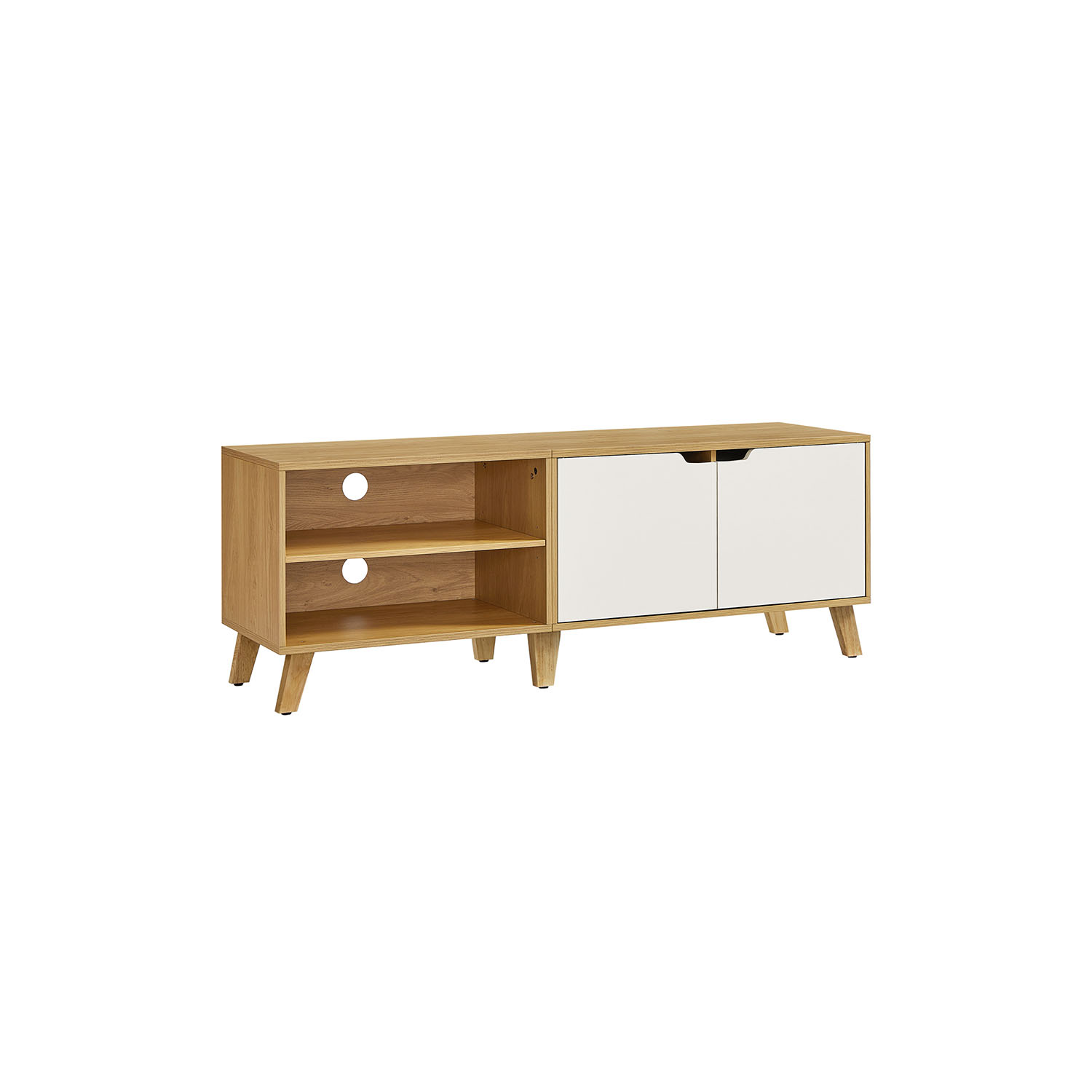 TV-skab 140 cm langt natur eg farve-cremehvid