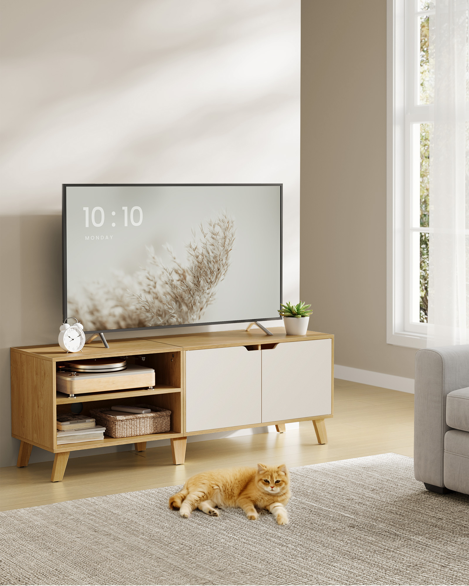 TV-skab 140 cm langt natur eg farve-cremehvid - Billede 2
