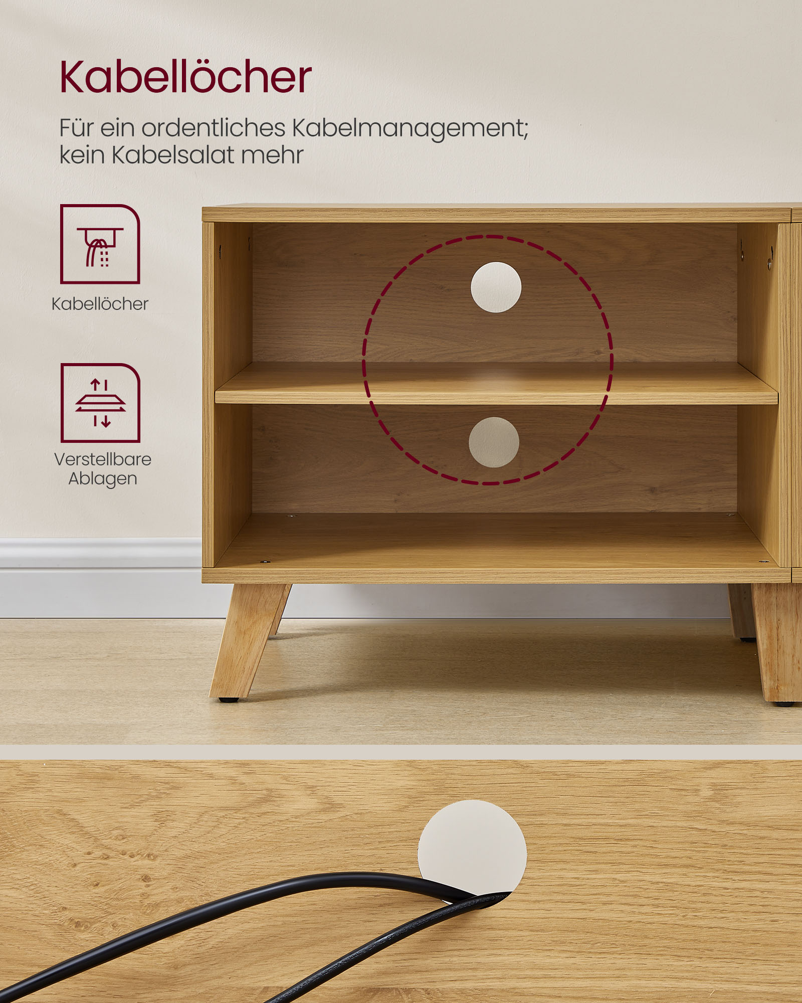 TV-skab 140 cm langt natur eg farve-cremehvid - Billede 5